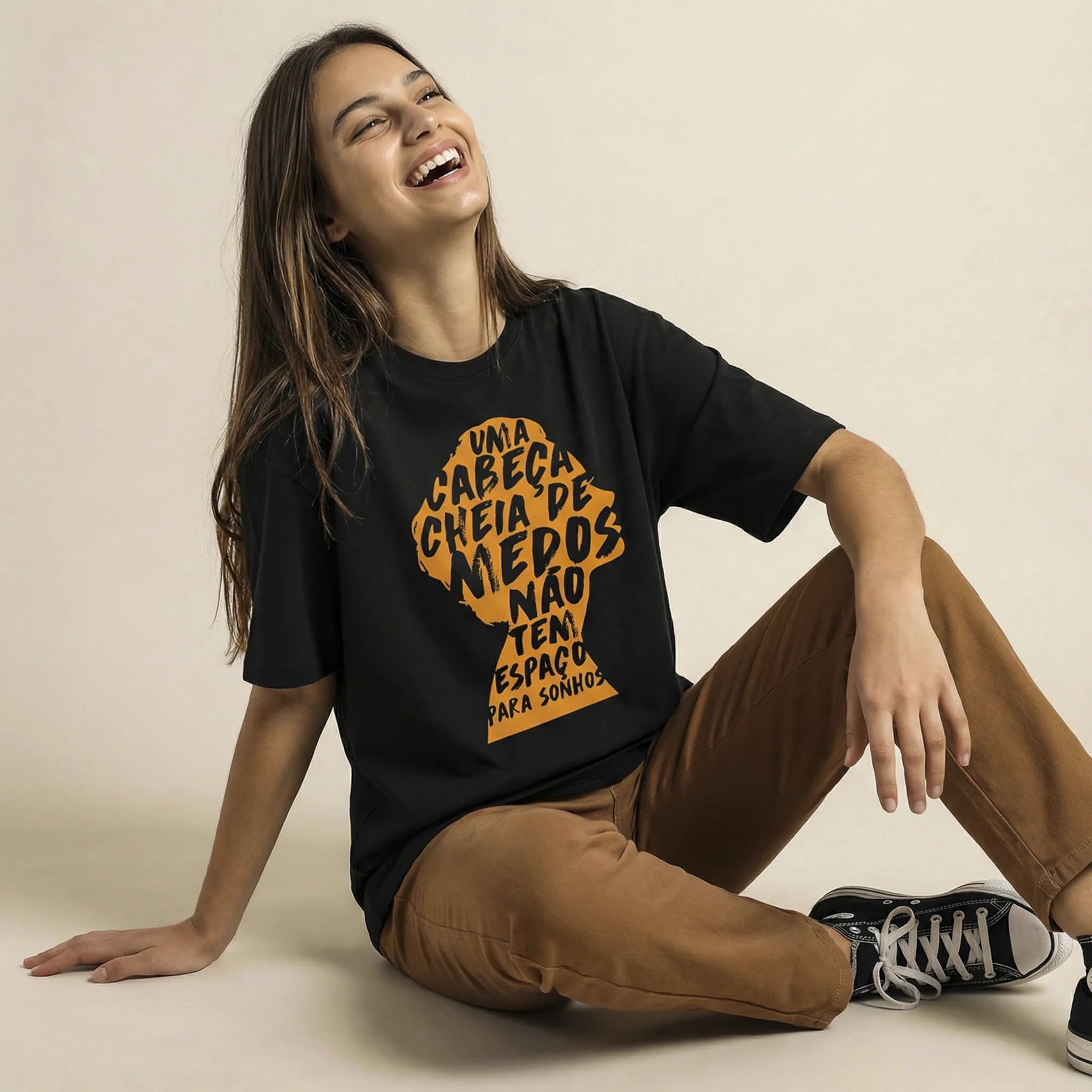 Camiseta Oversized cabecamedos Feminina Preto