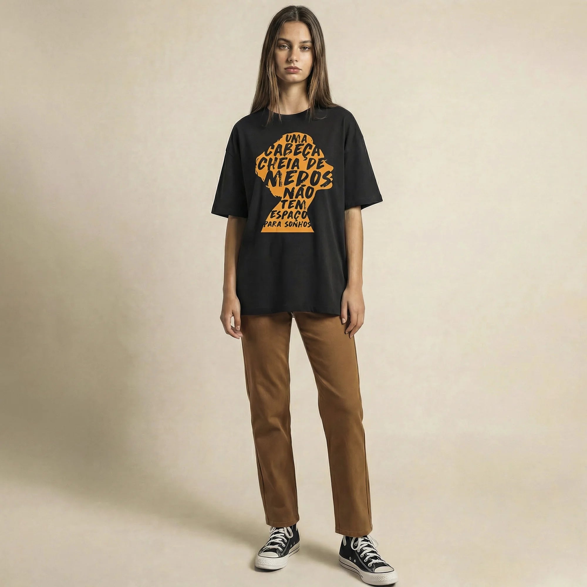 Camiseta Oversized cabecamedos Feminina Preto