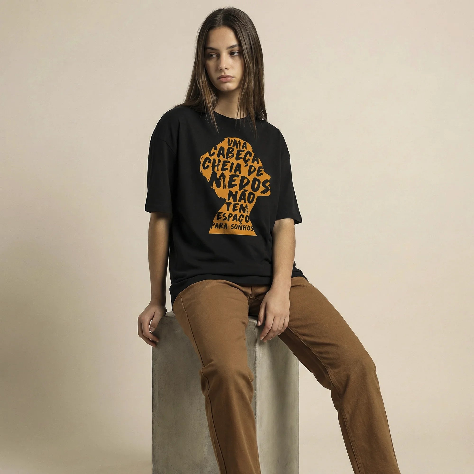 Camiseta Oversized cabecamedos Feminina Preto