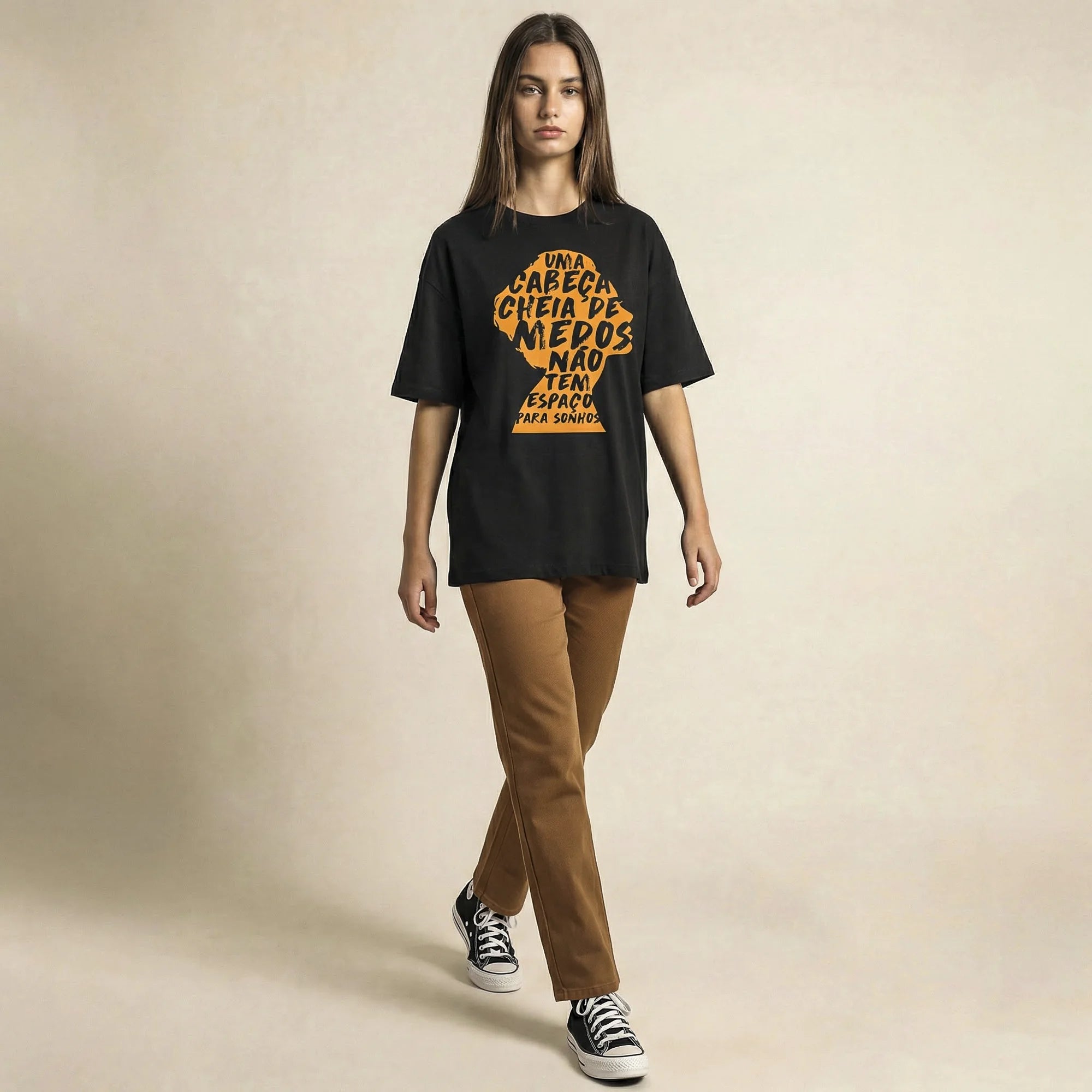 Camiseta Oversized cabecamedos Feminina Preto
