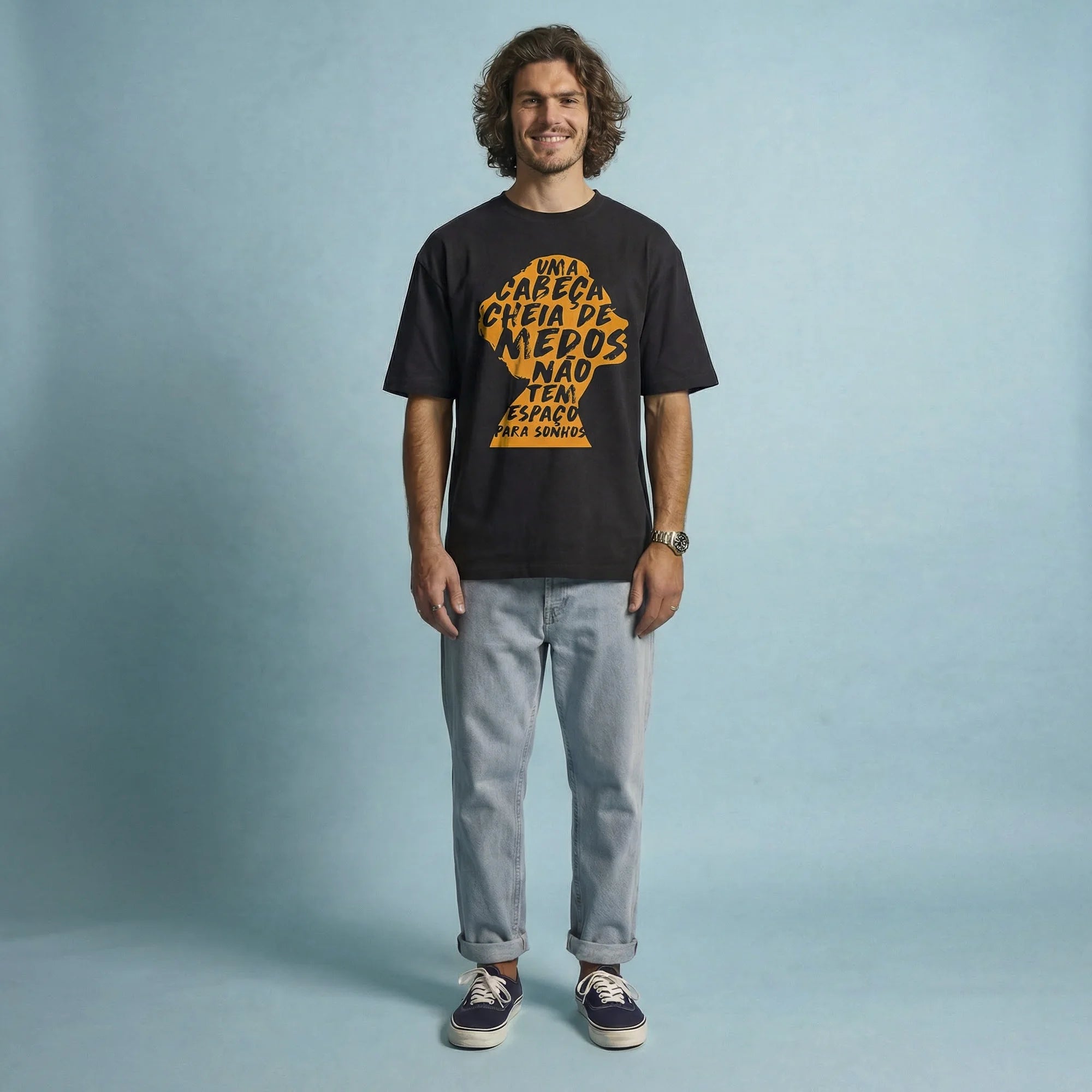 Camiseta Oversized cabecamedos Masculina Preto