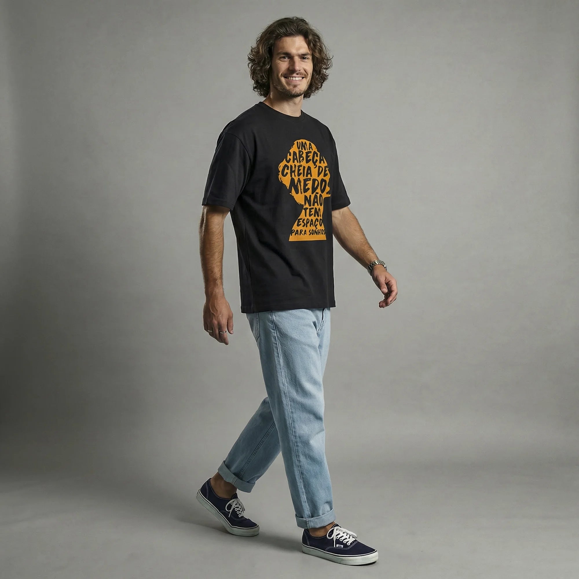 Camiseta Oversized cabecamedos Masculina Preto