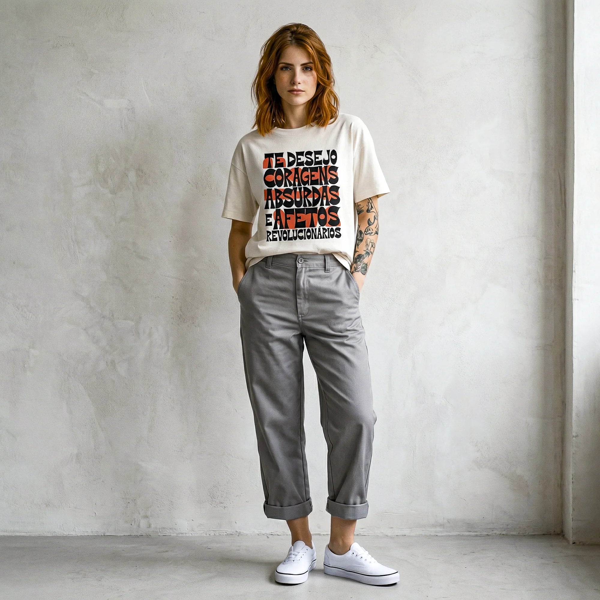 Camiseta Oversized coragens Feminina Off-White