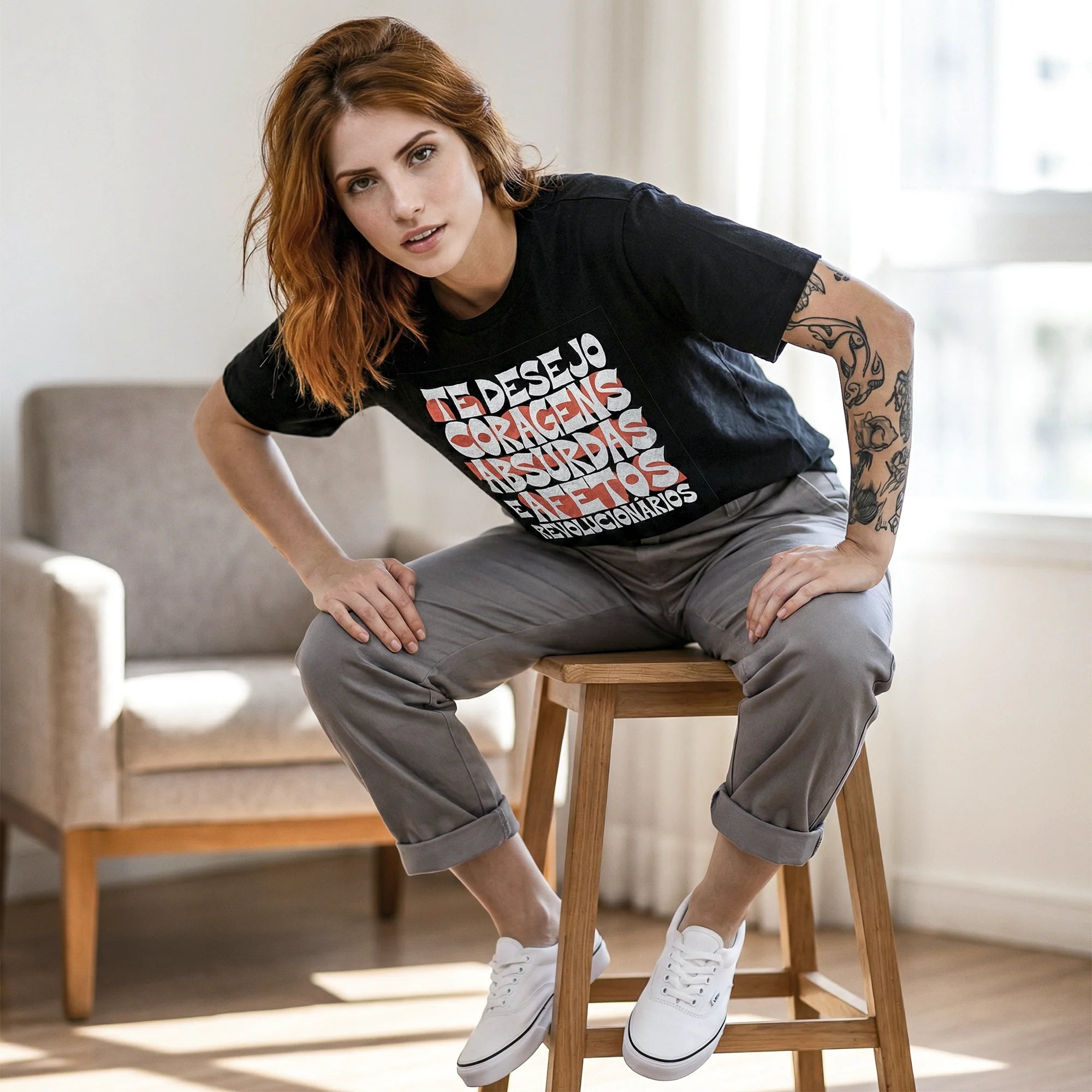 Camiseta Oversized coragens Feminina Preto