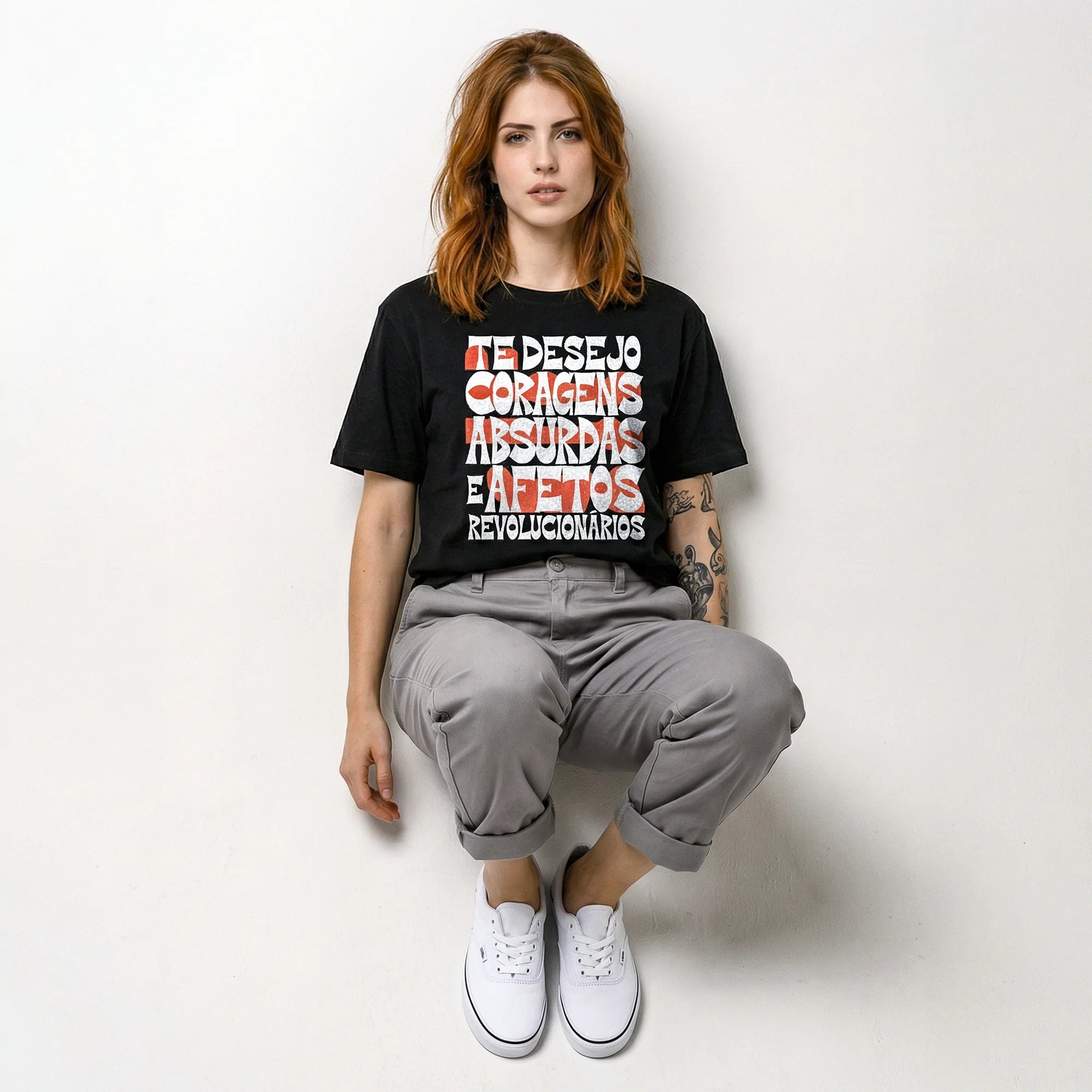 Camiseta Oversized coragens Feminina Preto