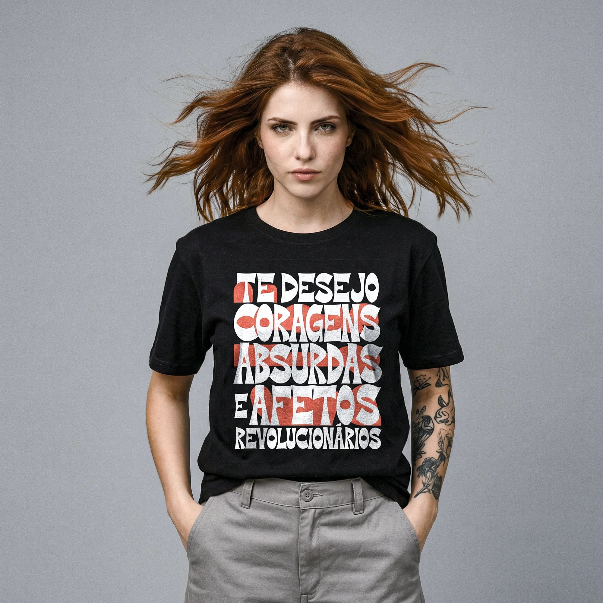 Camiseta Oversized coragens Feminina Preto