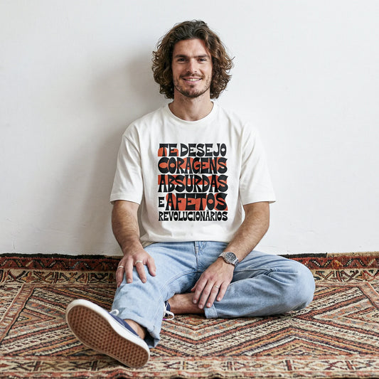 Camiseta Oversized coragens Masculina Off-White