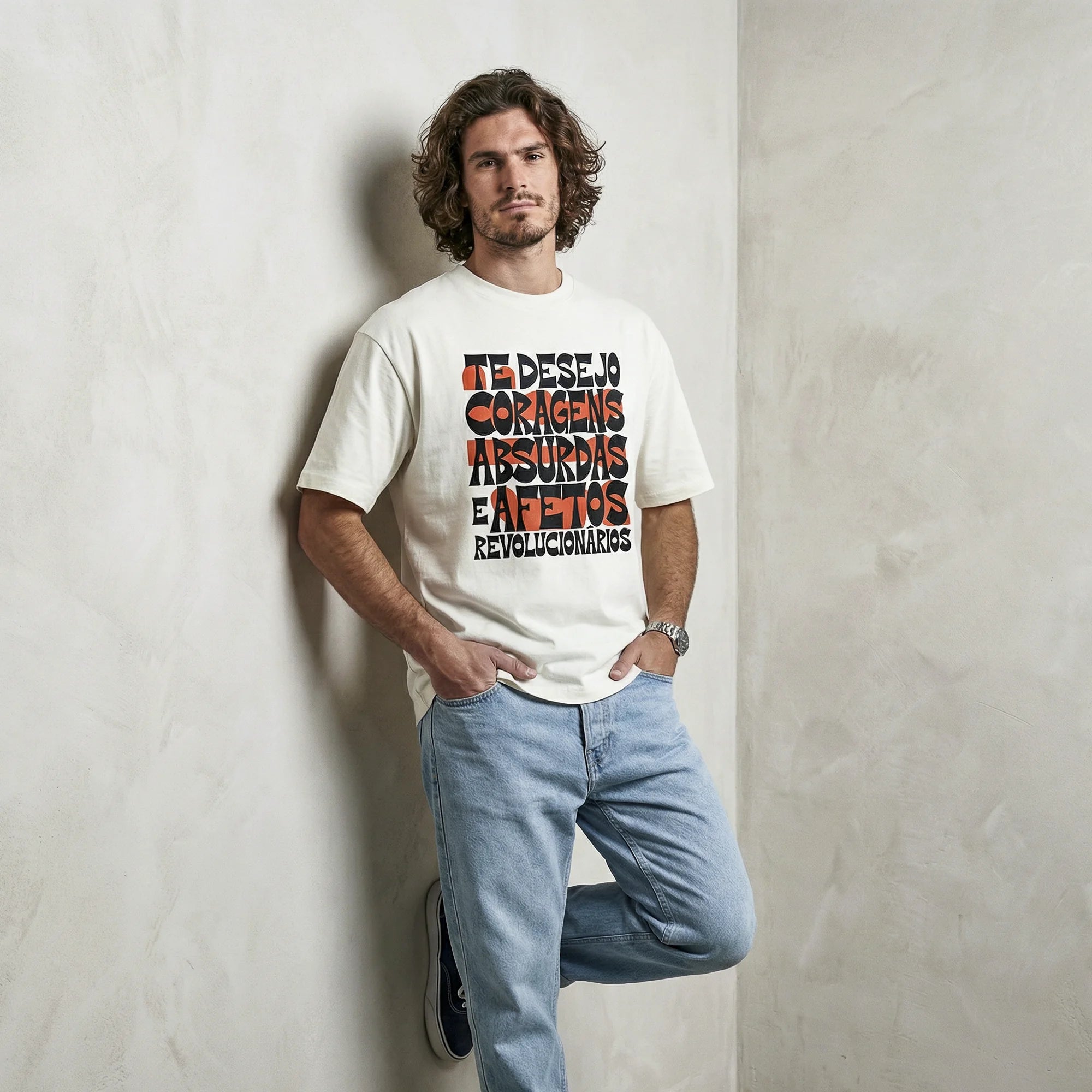 Camiseta Oversized coragens Masculina Off-White