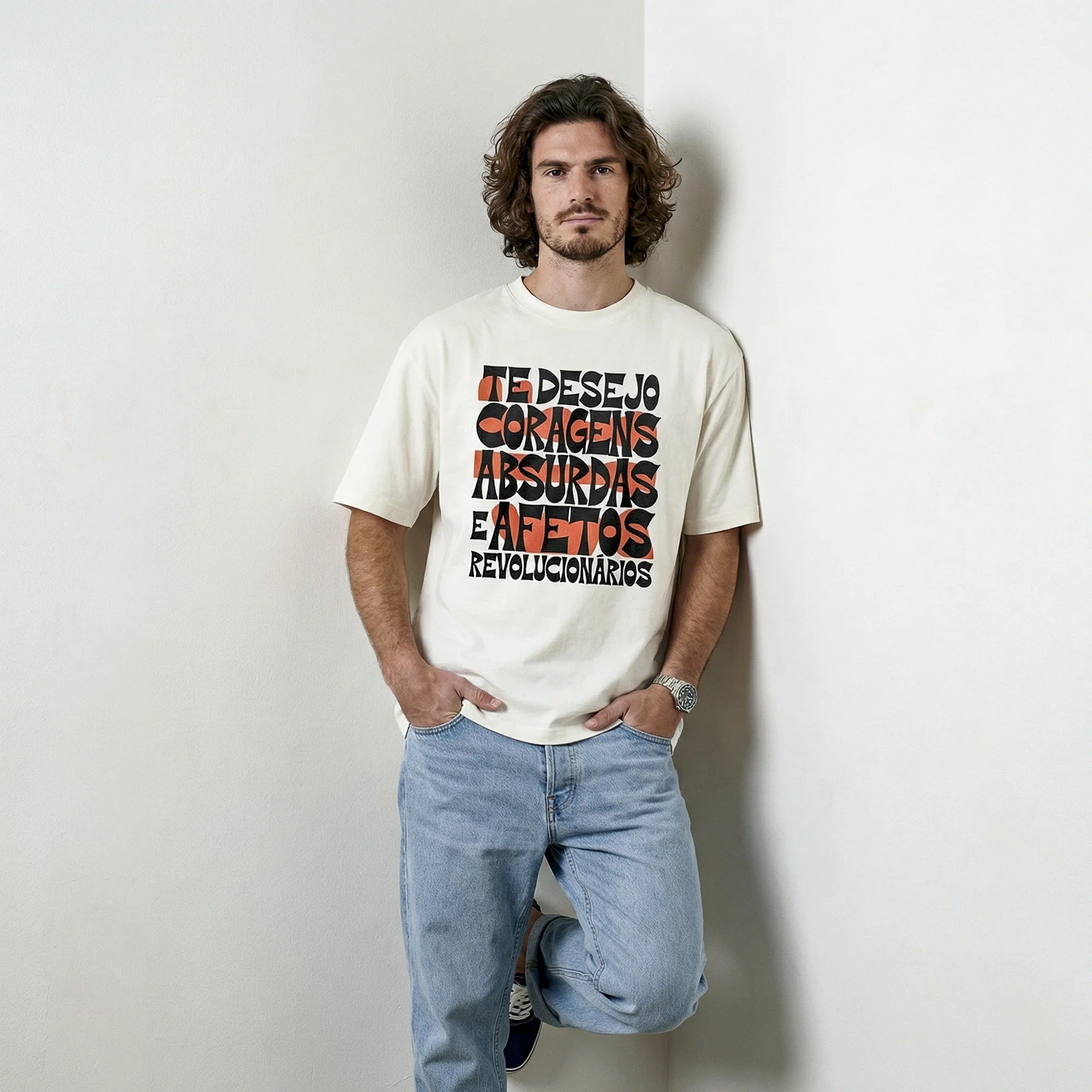 Camiseta Oversized coragens Masculina Off-White