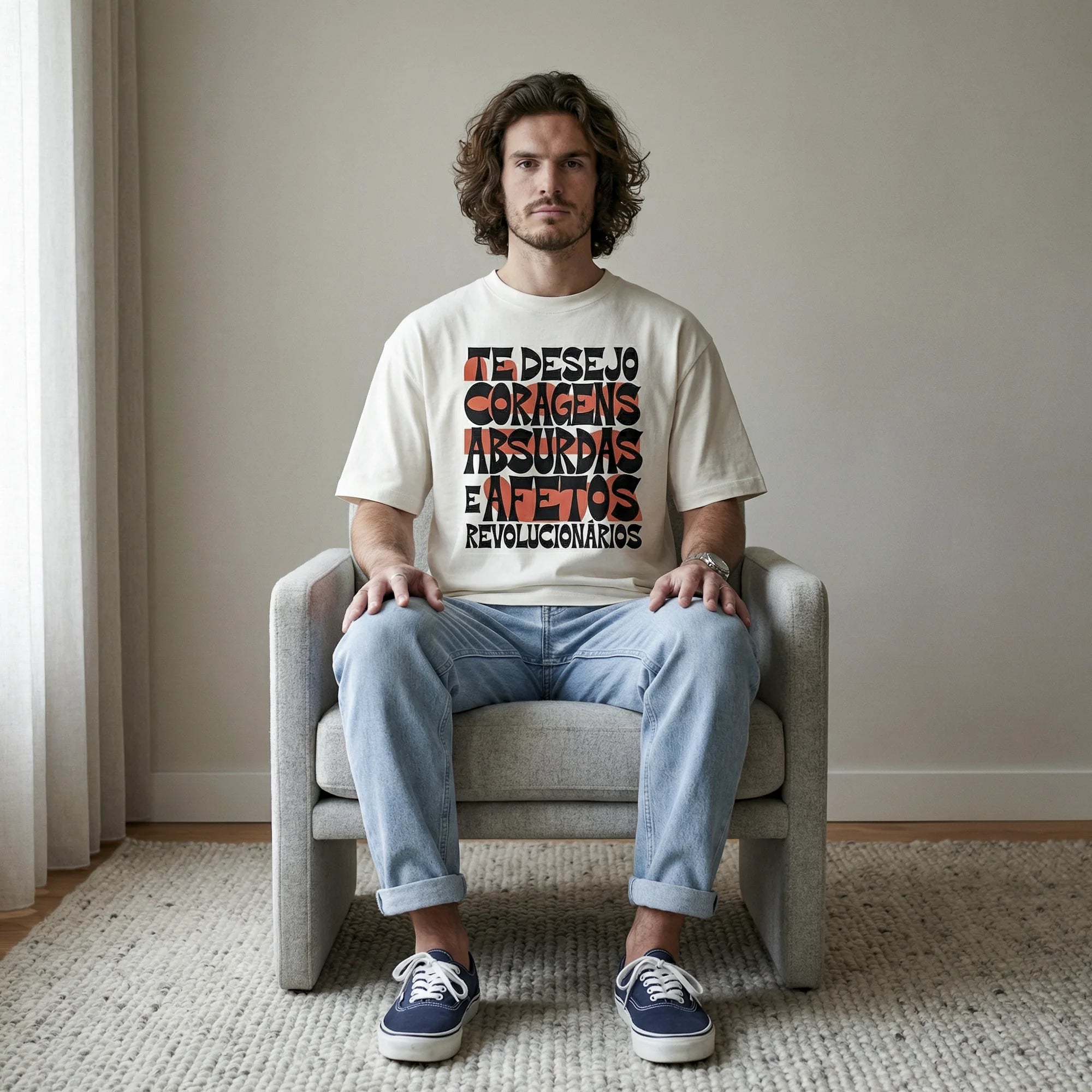 Camiseta Oversized coragens Masculina Off-White
