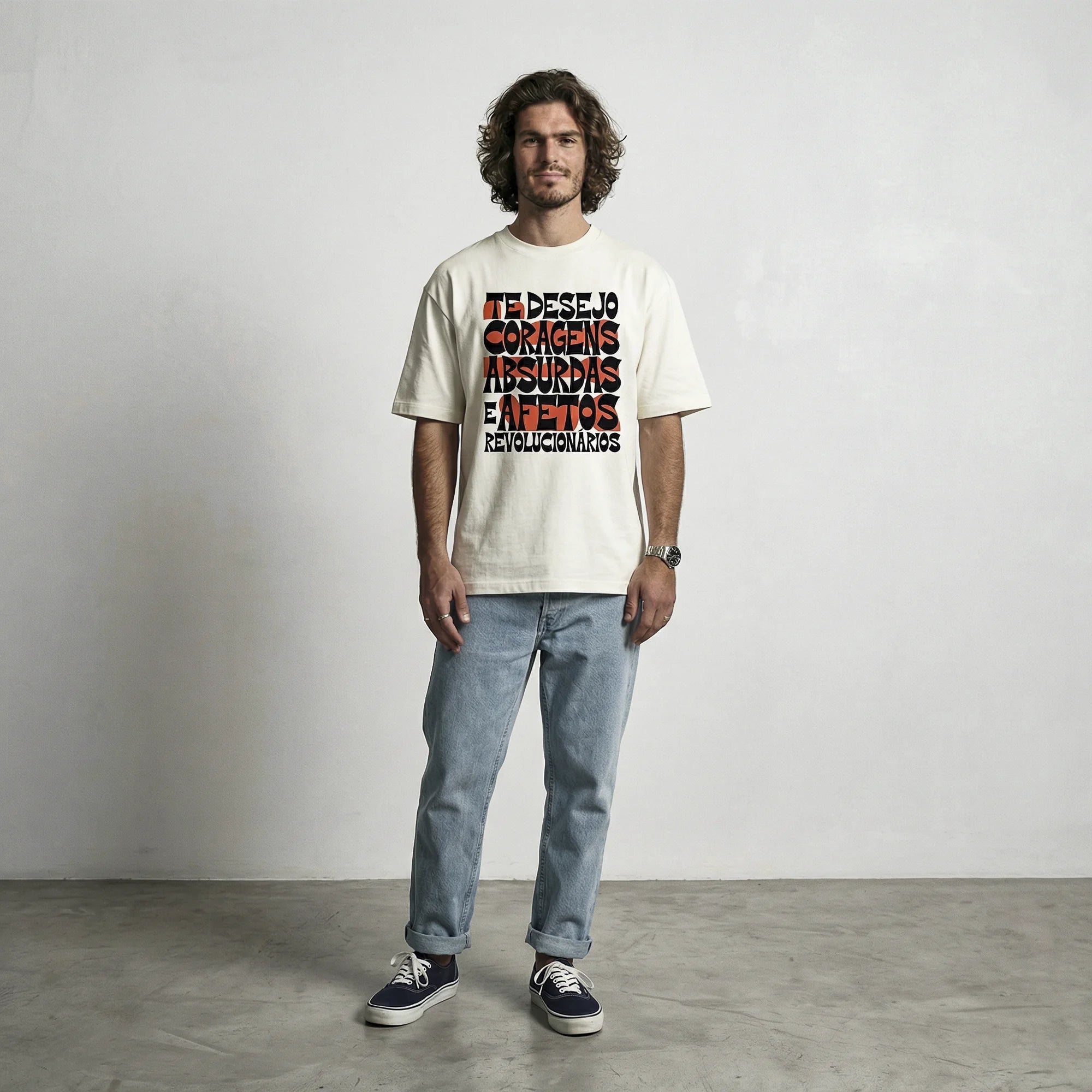 Camiseta Oversized coragens Masculina Off-White