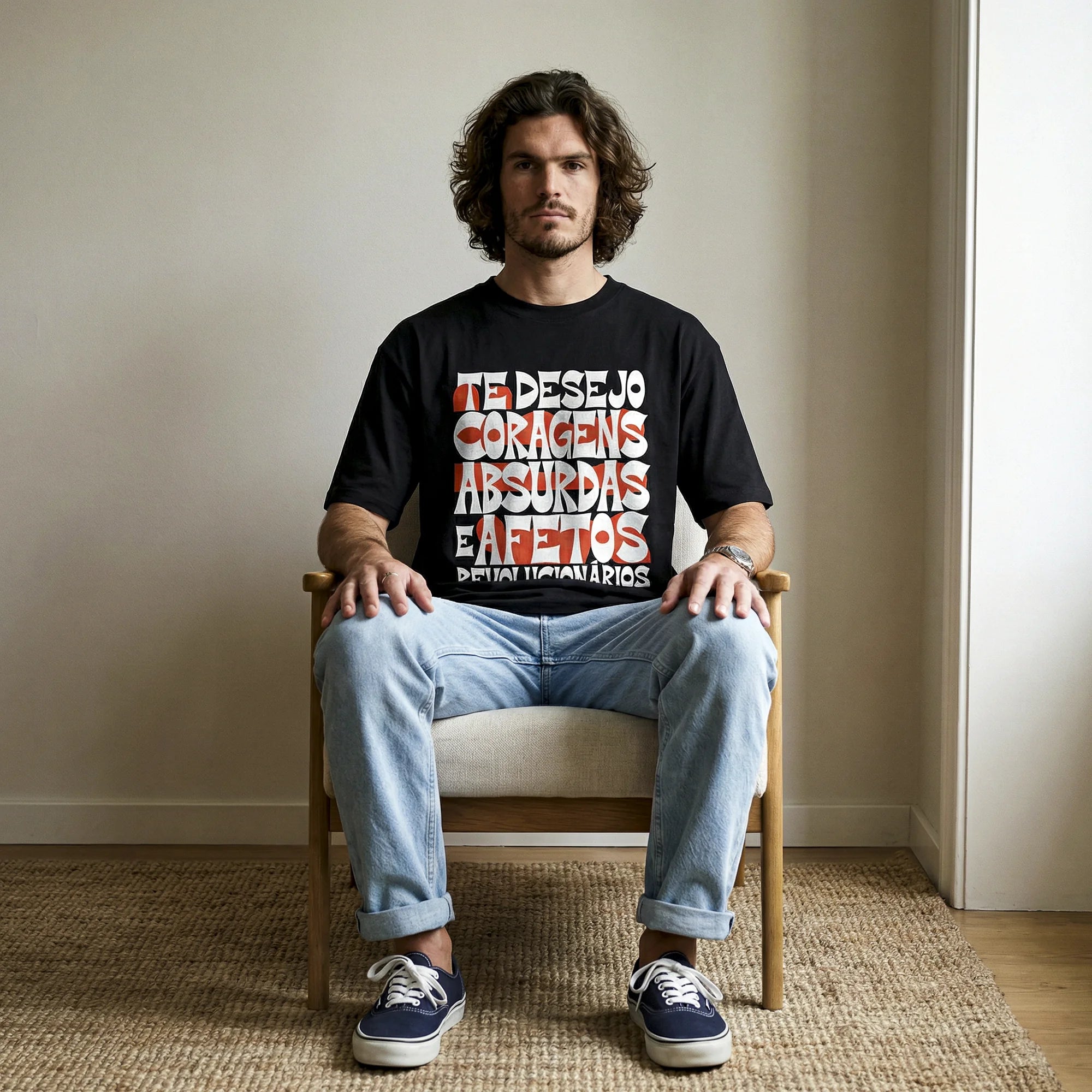 Camiseta Oversized coragens Masculina Preto
