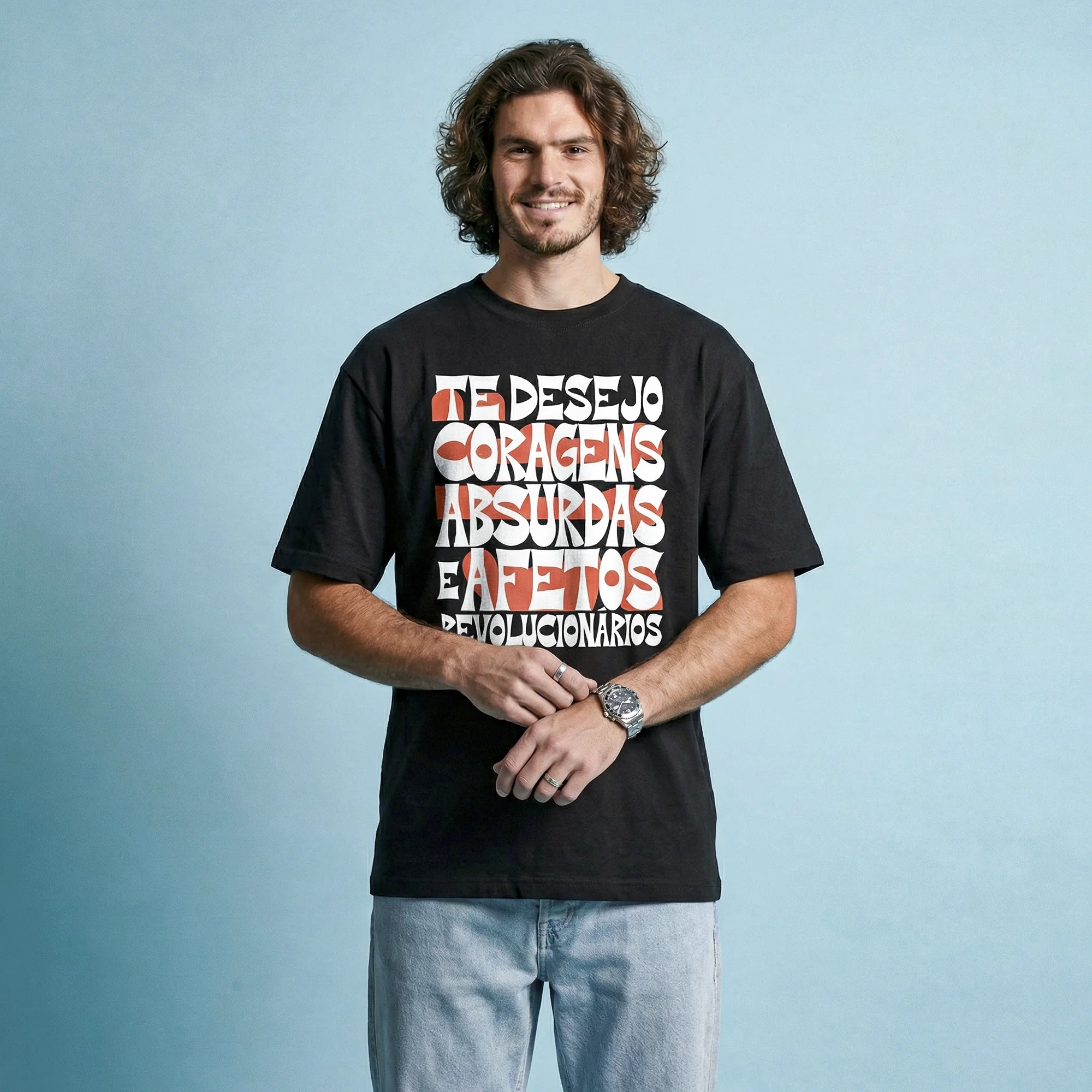 Camiseta Oversized coragens Masculina Preto