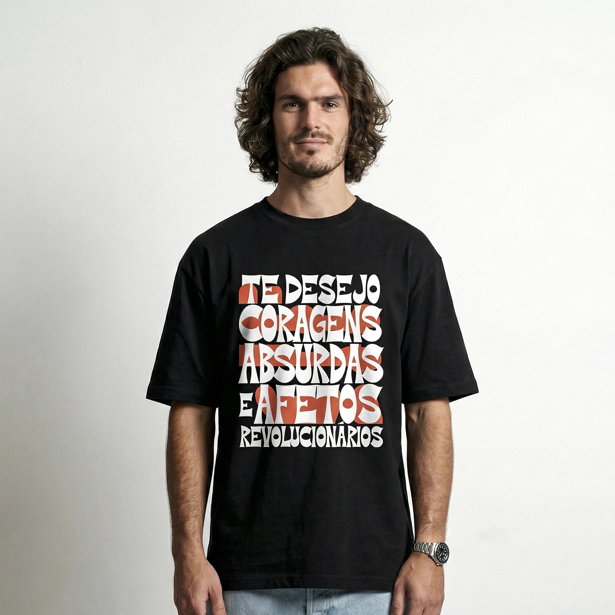 Camiseta Oversized coragens Masculina Preto