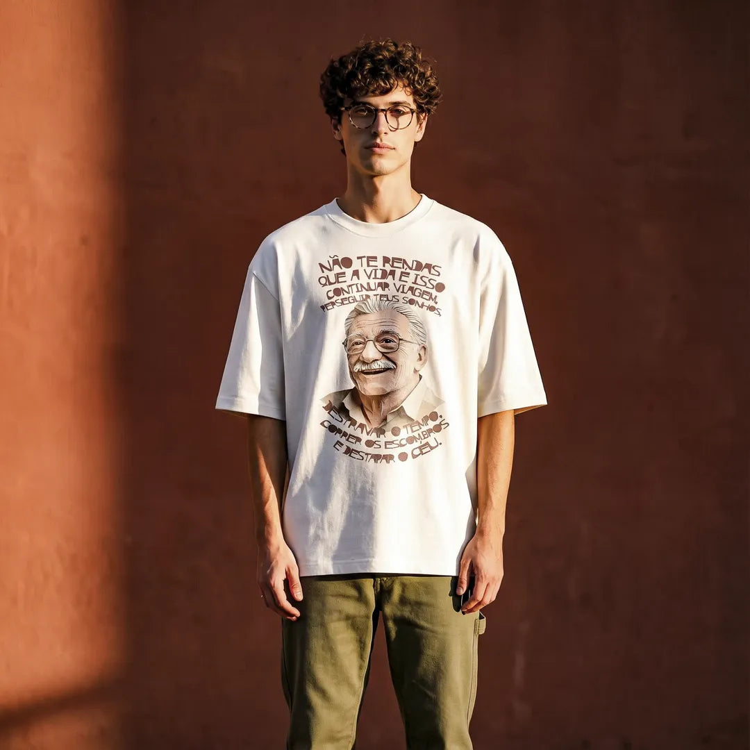 Camiseta Oversized Não Te Rendas Masculina Off-White