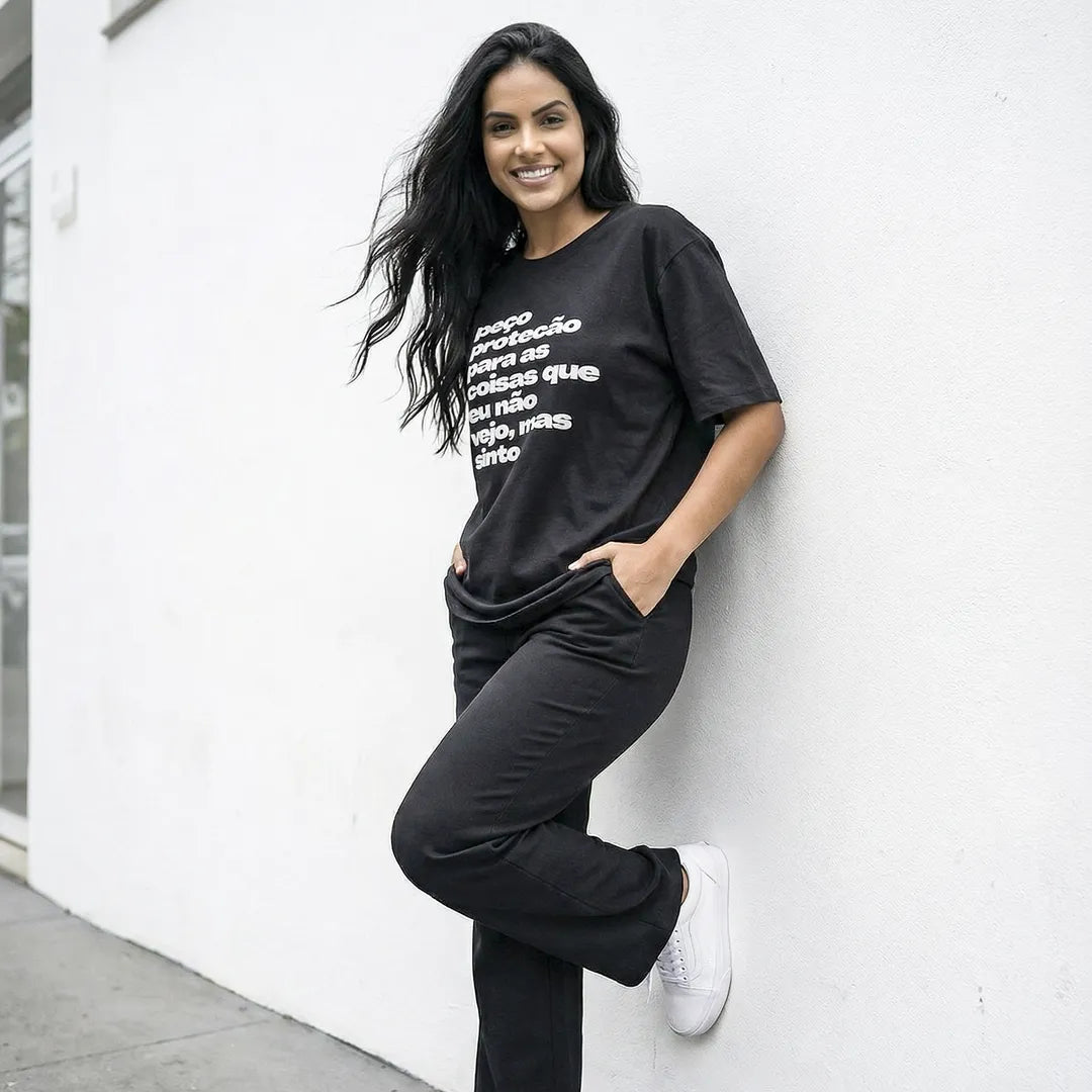 Camiseta Oversized Peço Proteção Feminina Preto