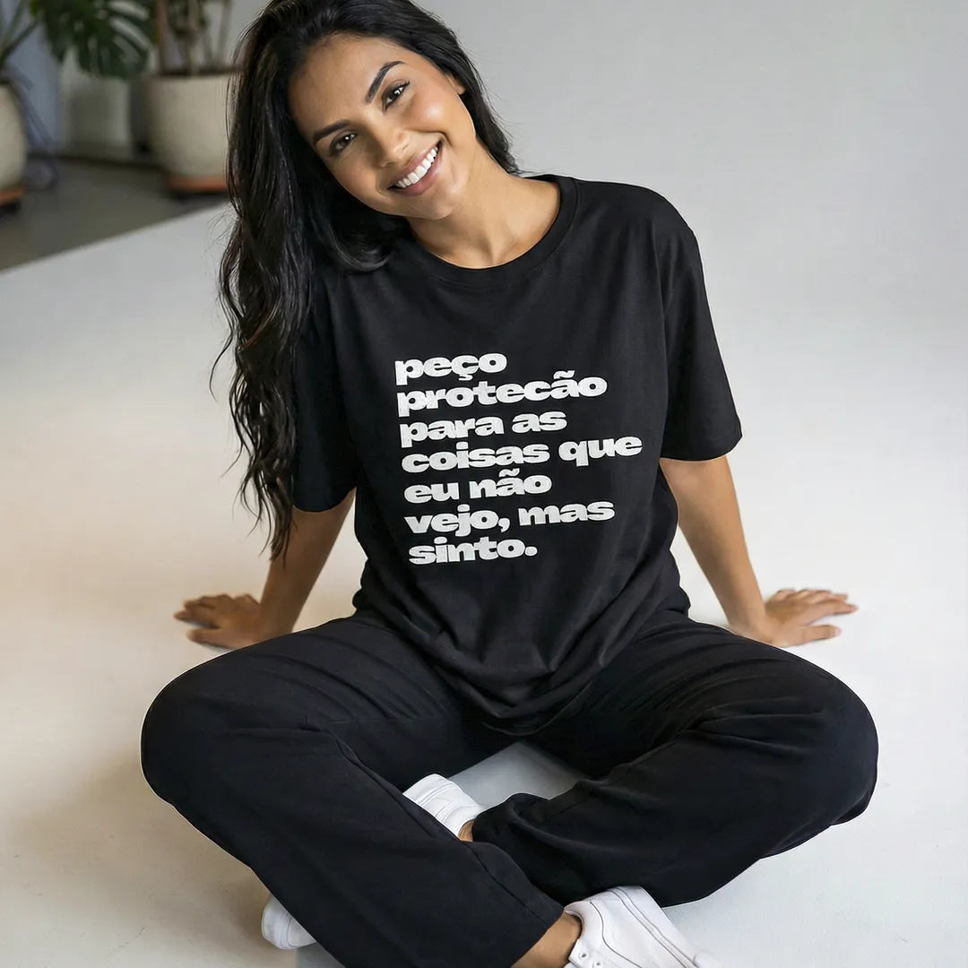 Camiseta Oversized Peço Proteção Feminina Preto