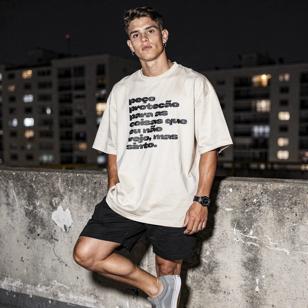 Camiseta Oversized Peço Proteção Masculina Off-White