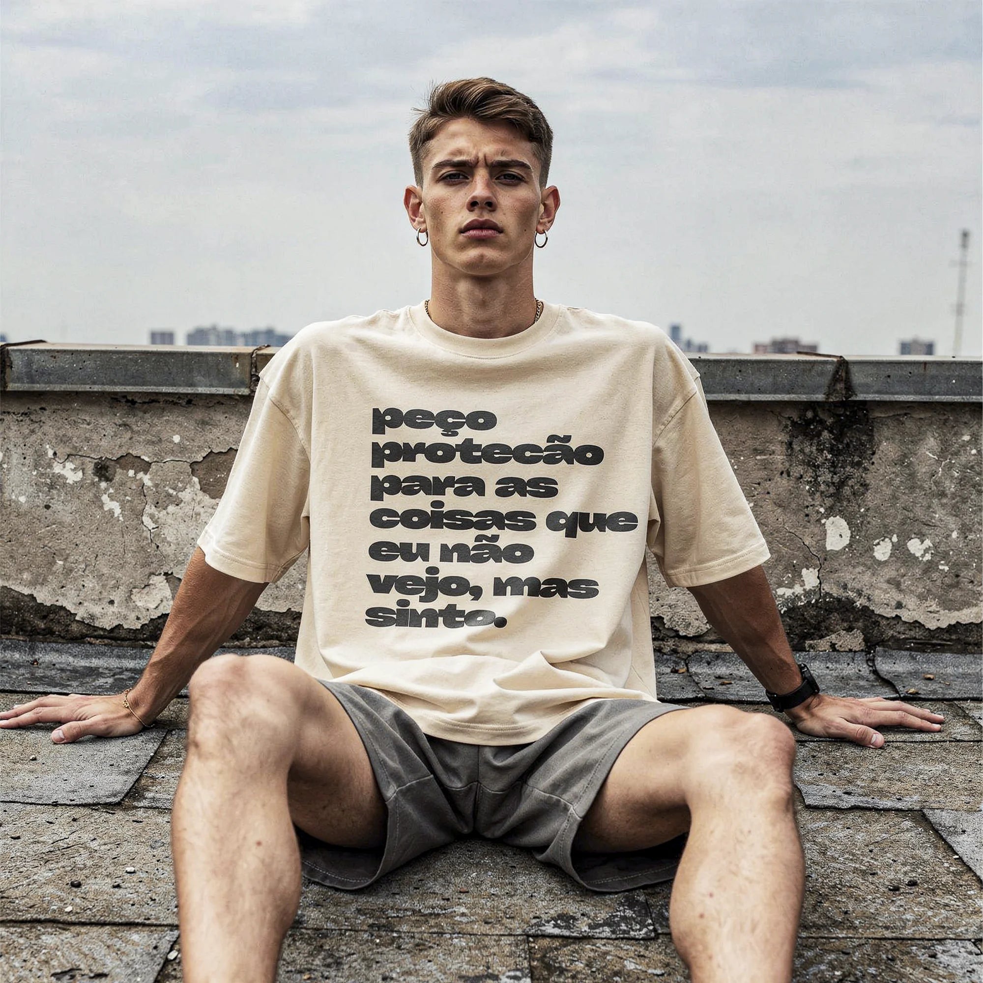 Camiseta Oversized pecoprotecao Masculina Off-White