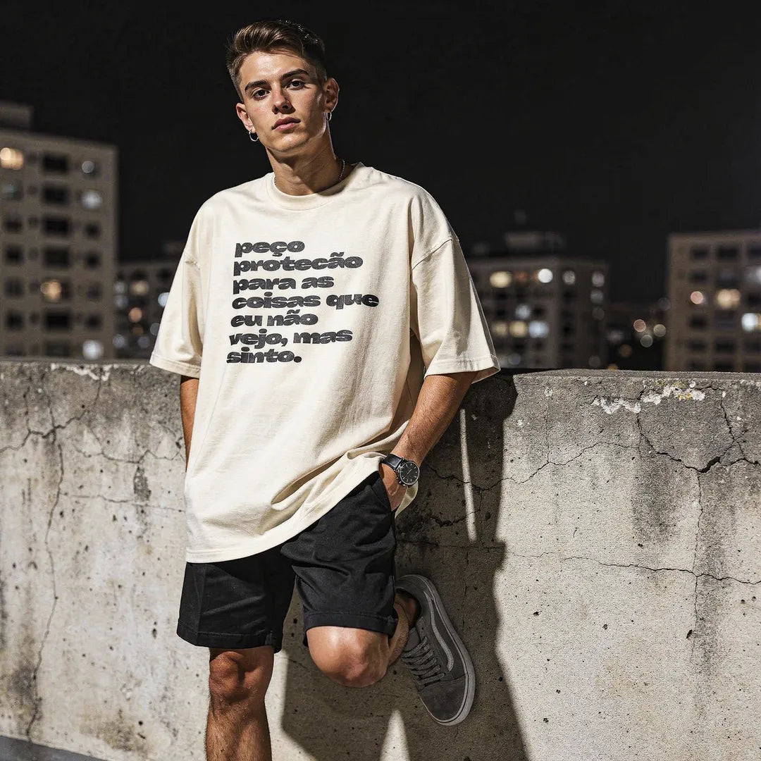 Camiseta Oversized Peço Proteção Masculina Off-White