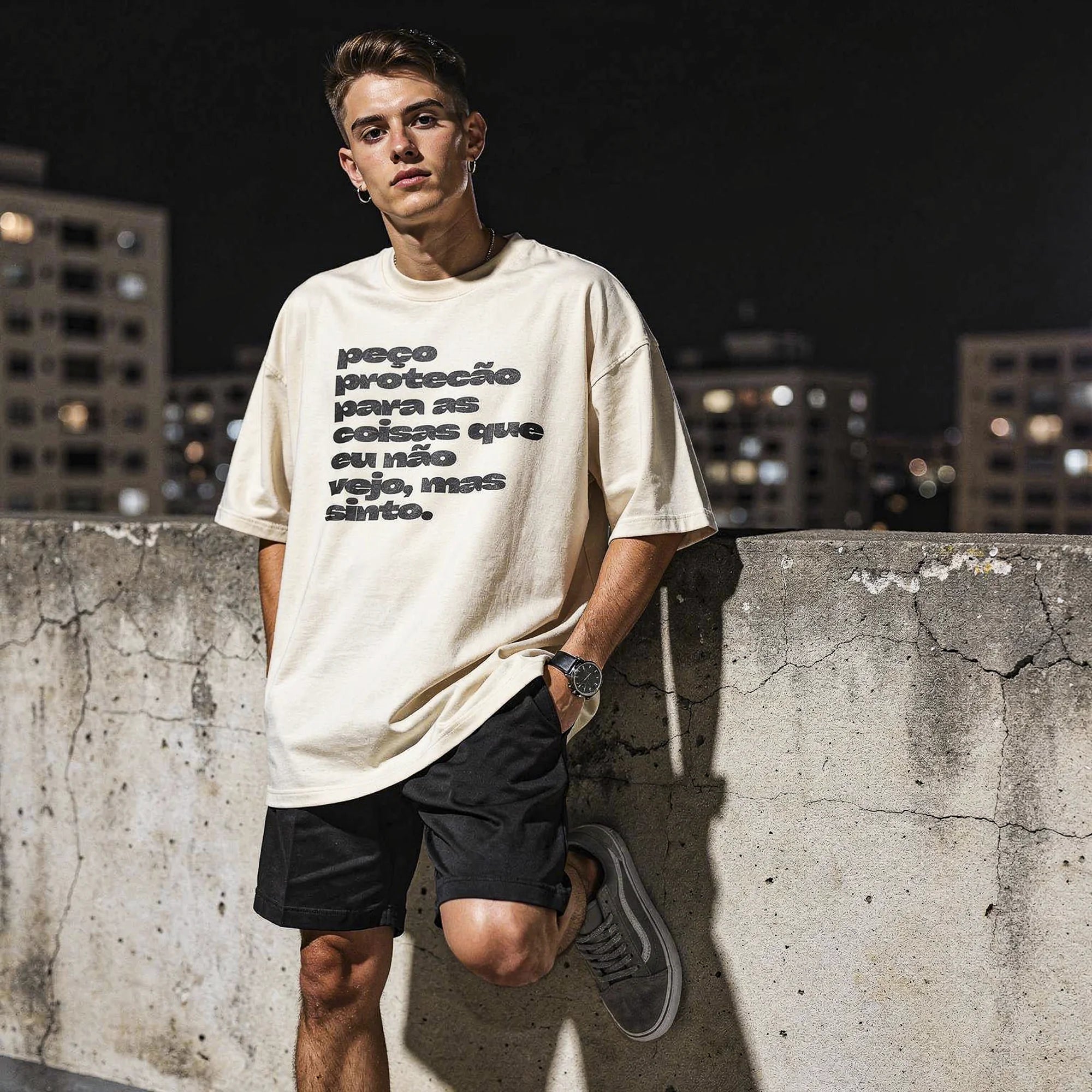 Camiseta Oversized pecoprotecao Masculina Off-White