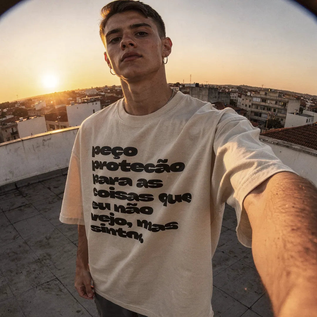 Camiseta Oversized Peço Proteção Masculina Off-White