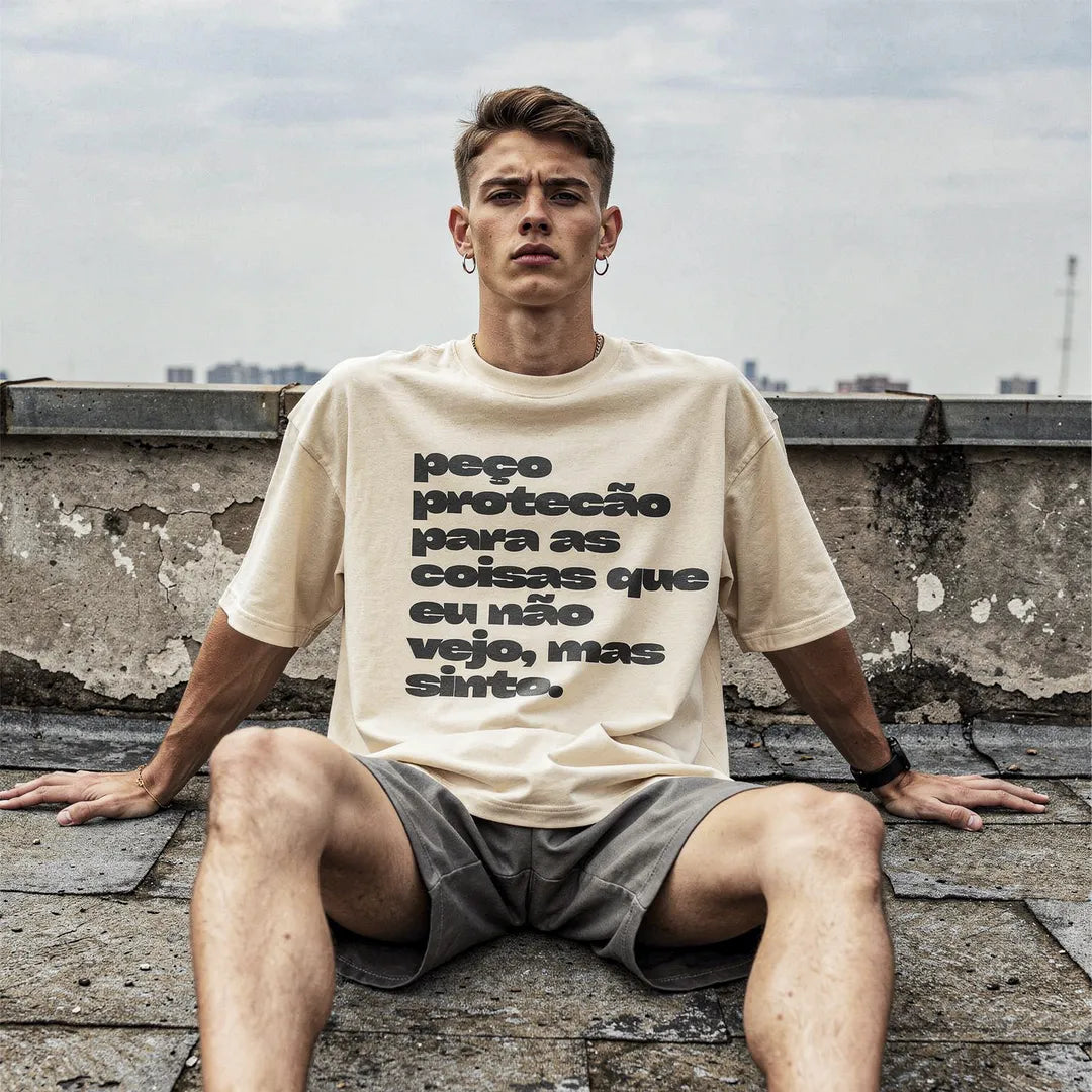 Camiseta Oversized Peço Proteção Masculina Off-White