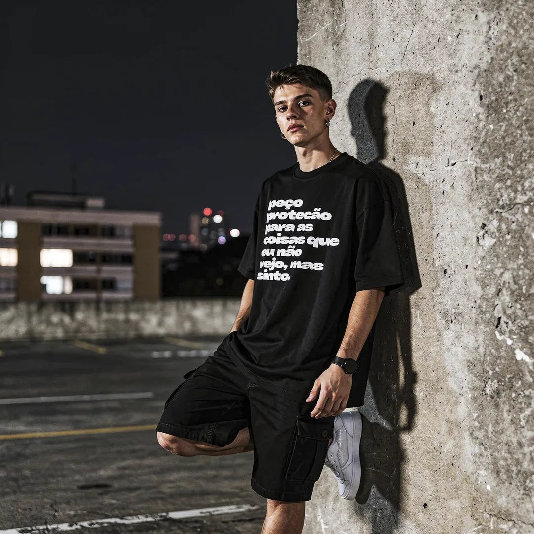 Camiseta Oversized Peço Proteção Masculina Preto