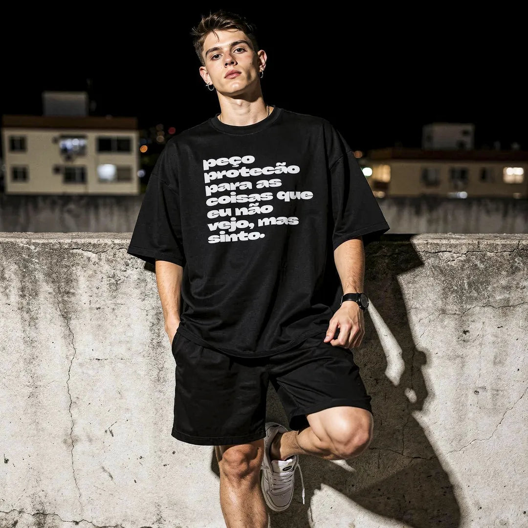 Camiseta Oversized Peço Proteção Masculina Preto