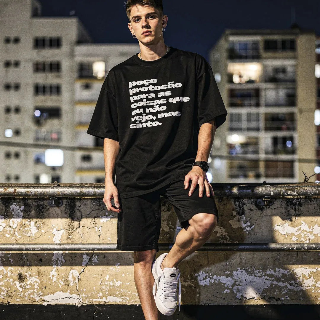 Camiseta Oversized Peço Proteção Masculina Preto