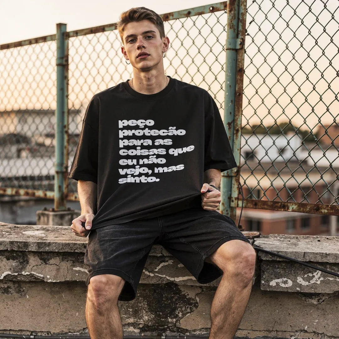 Camiseta Oversized Peço Proteção Masculina Preto