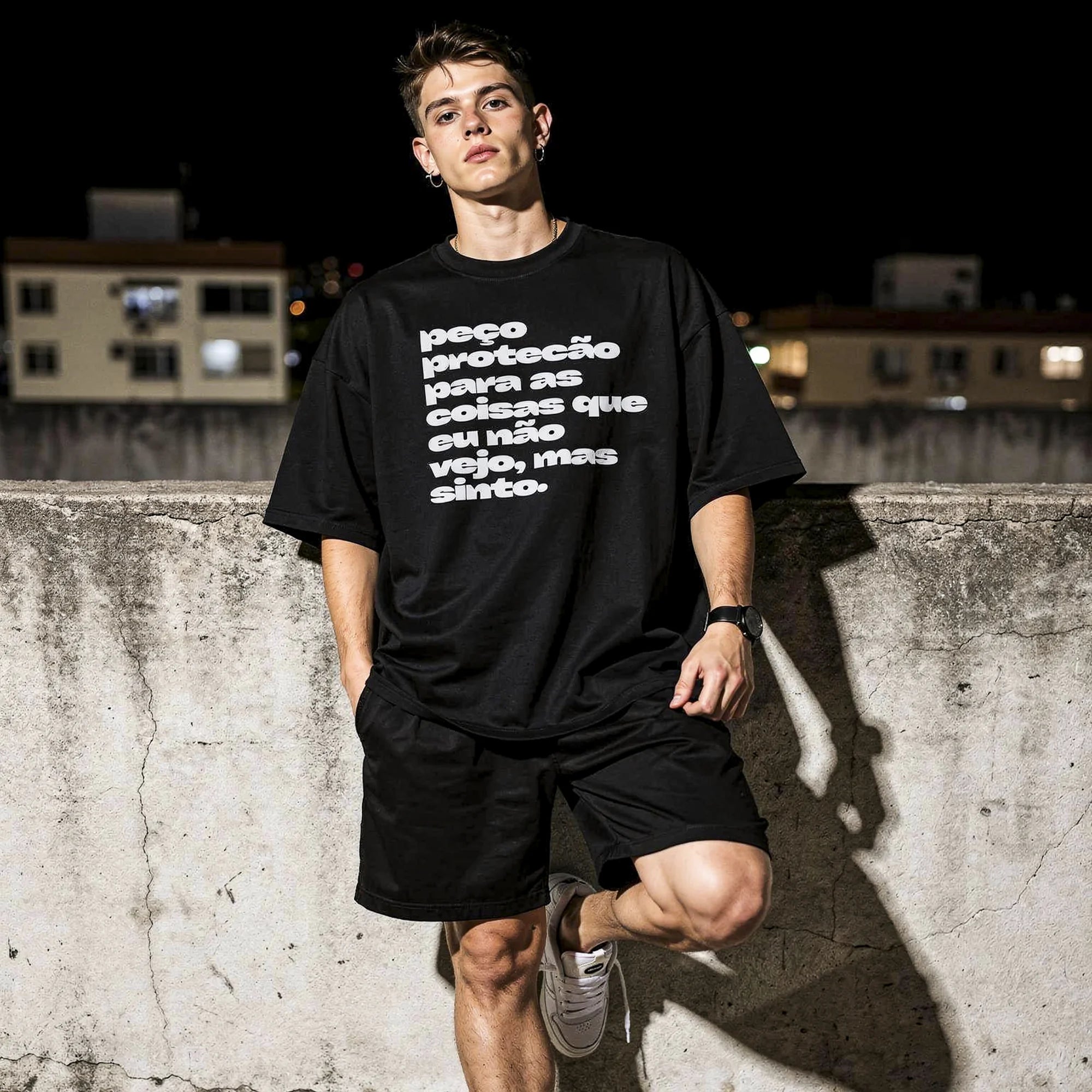 Camiseta Oversized pecoprotecao Masculina Preto