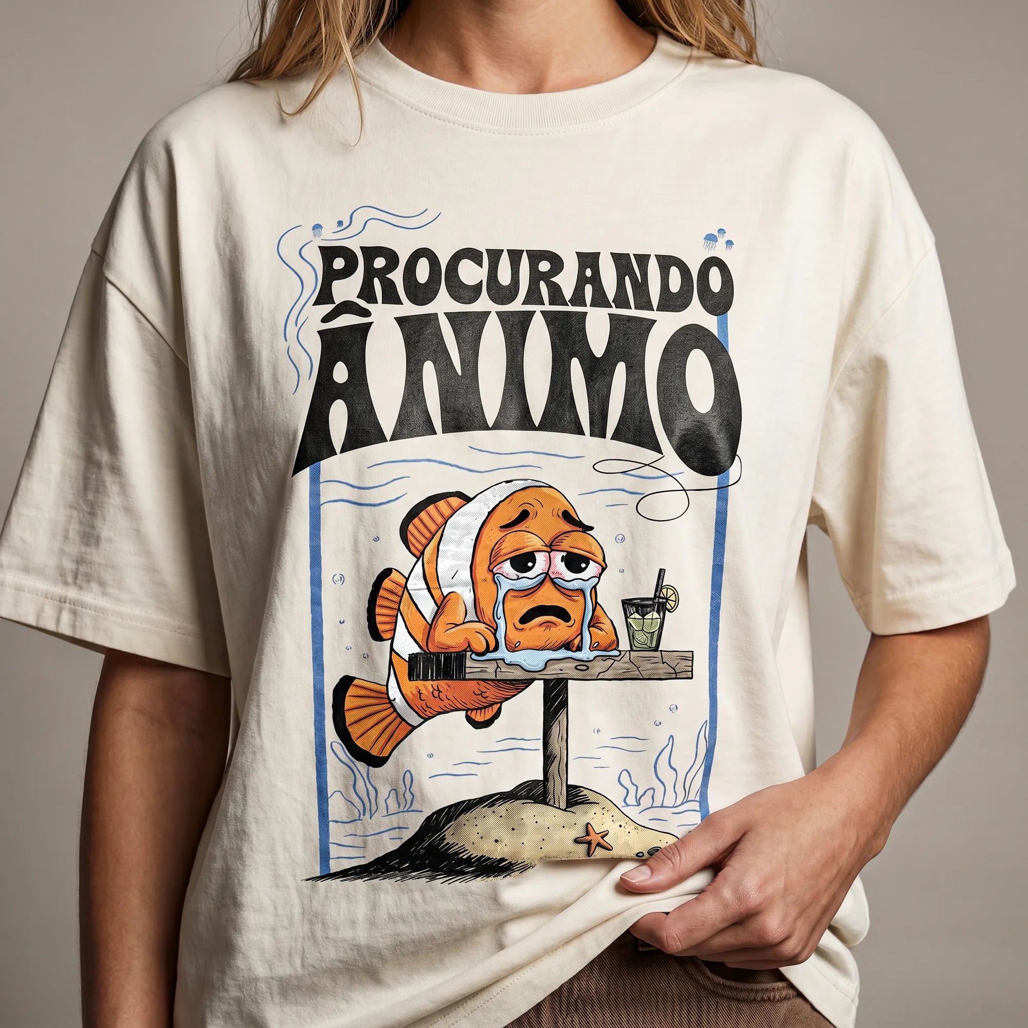 Camiseta Oversized Procurando Animo Feminina Off-White 01