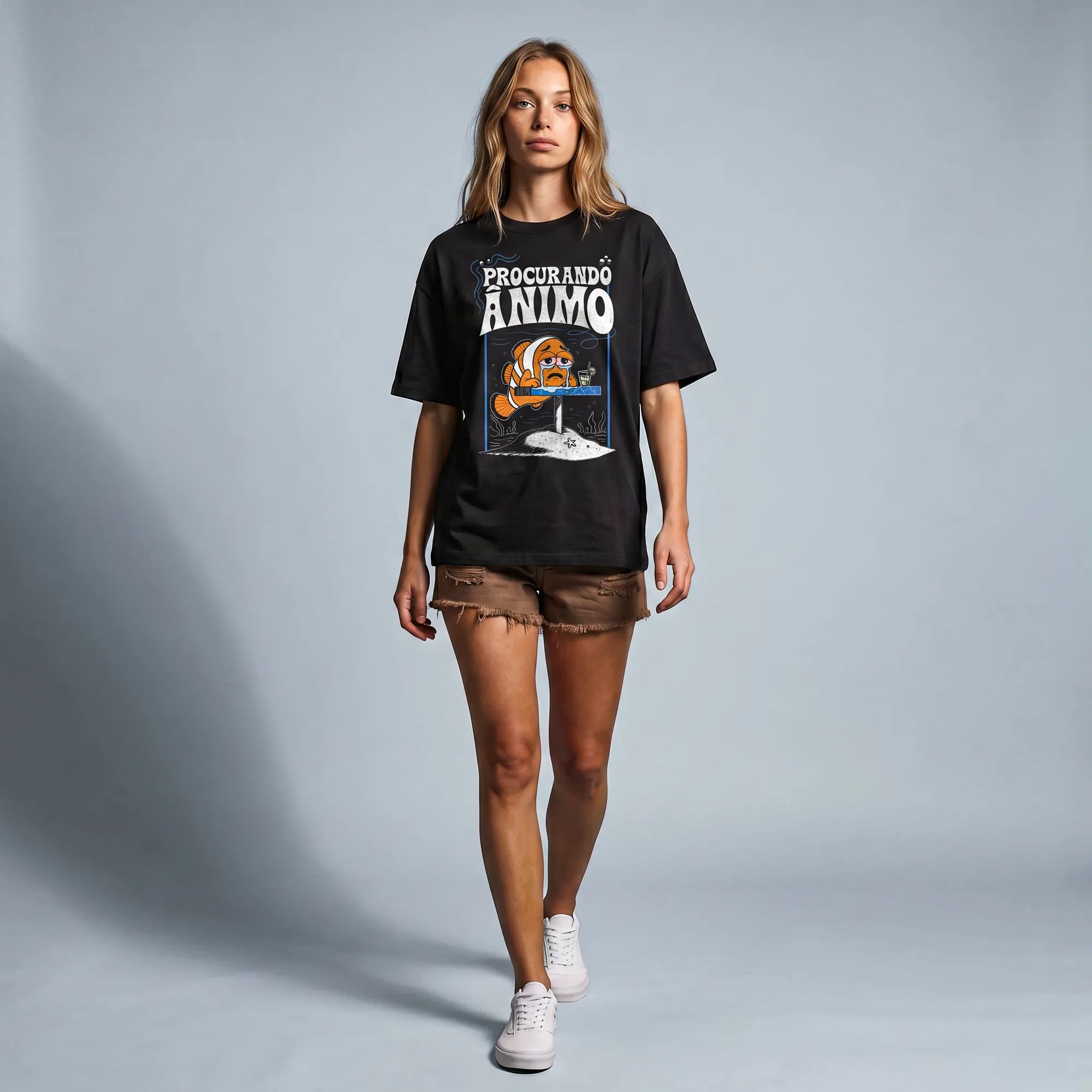 Camiseta Oversized Procurando Animo Feminina Preto 02