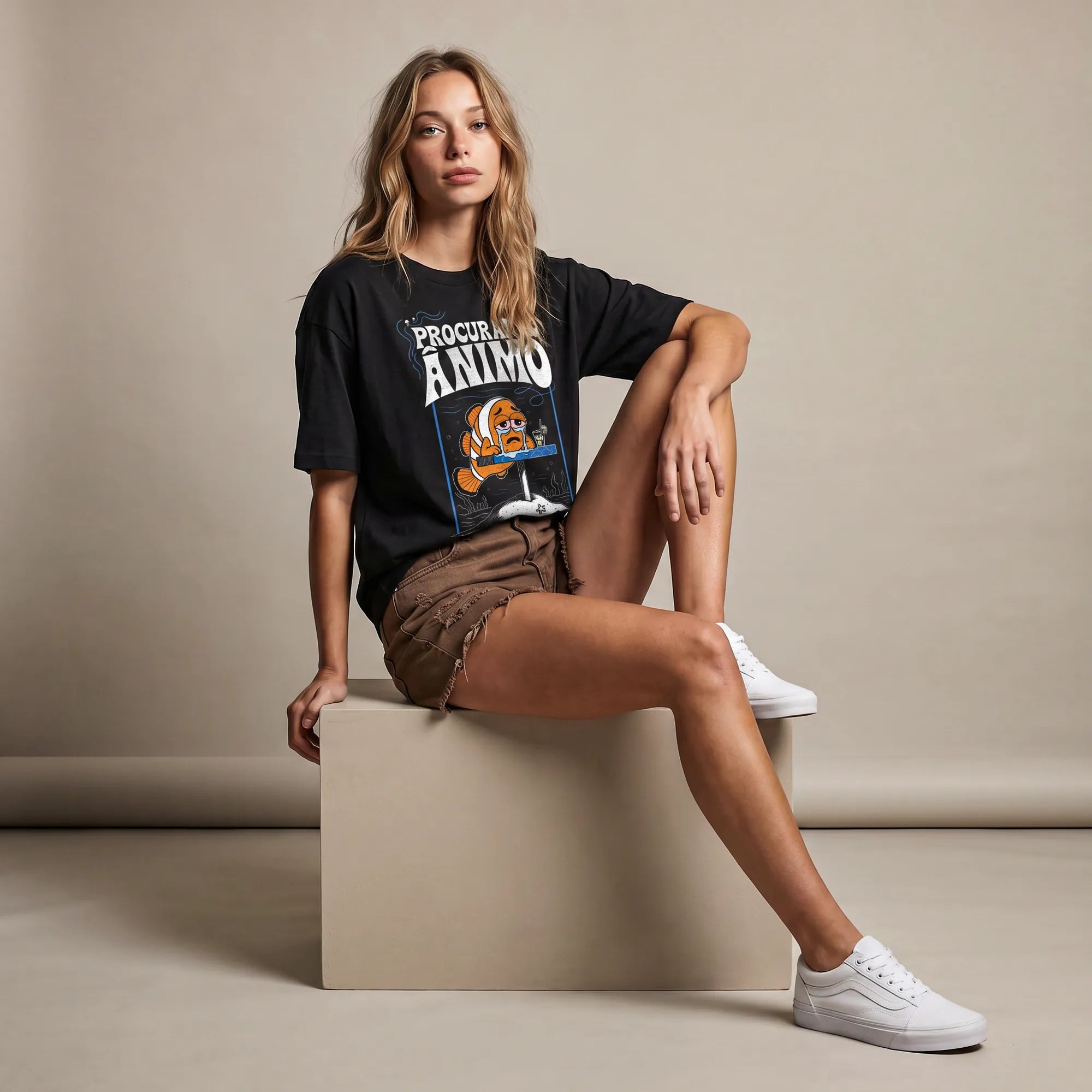 Camiseta Oversized Procurando Animo Feminina Preto 06