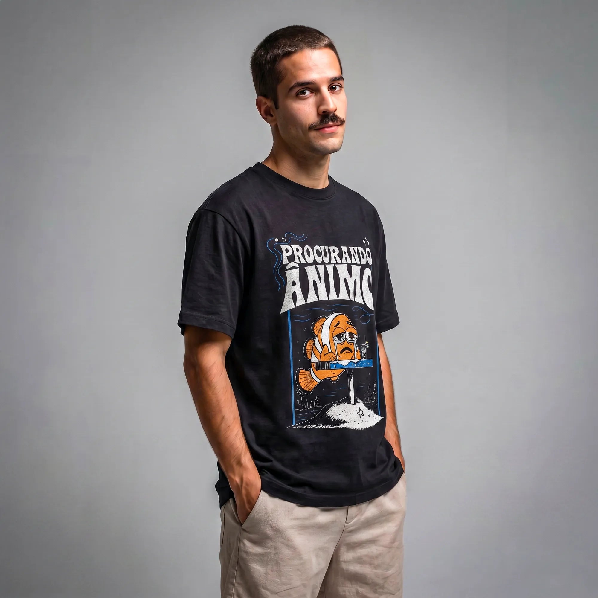 Camiseta Oversized Procurando Animo Masculina Preto 01