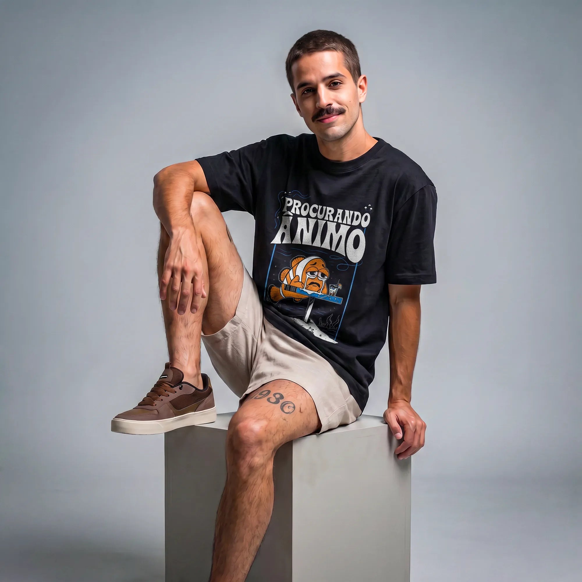 Camiseta Oversized Procurando Animo Masculina Preto 04
