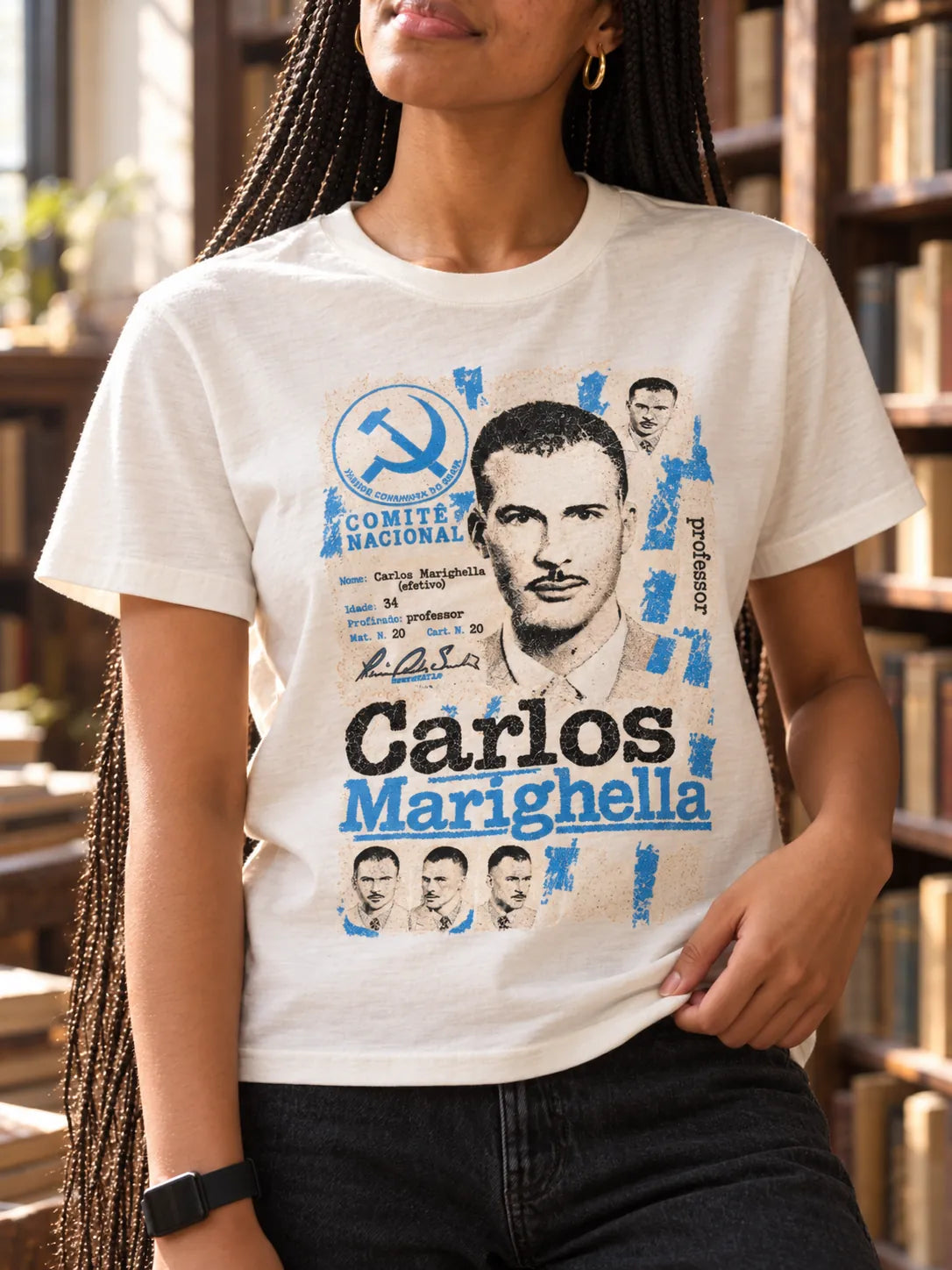 Camiseta Básica Carlos Marighella Feminina Off-White
