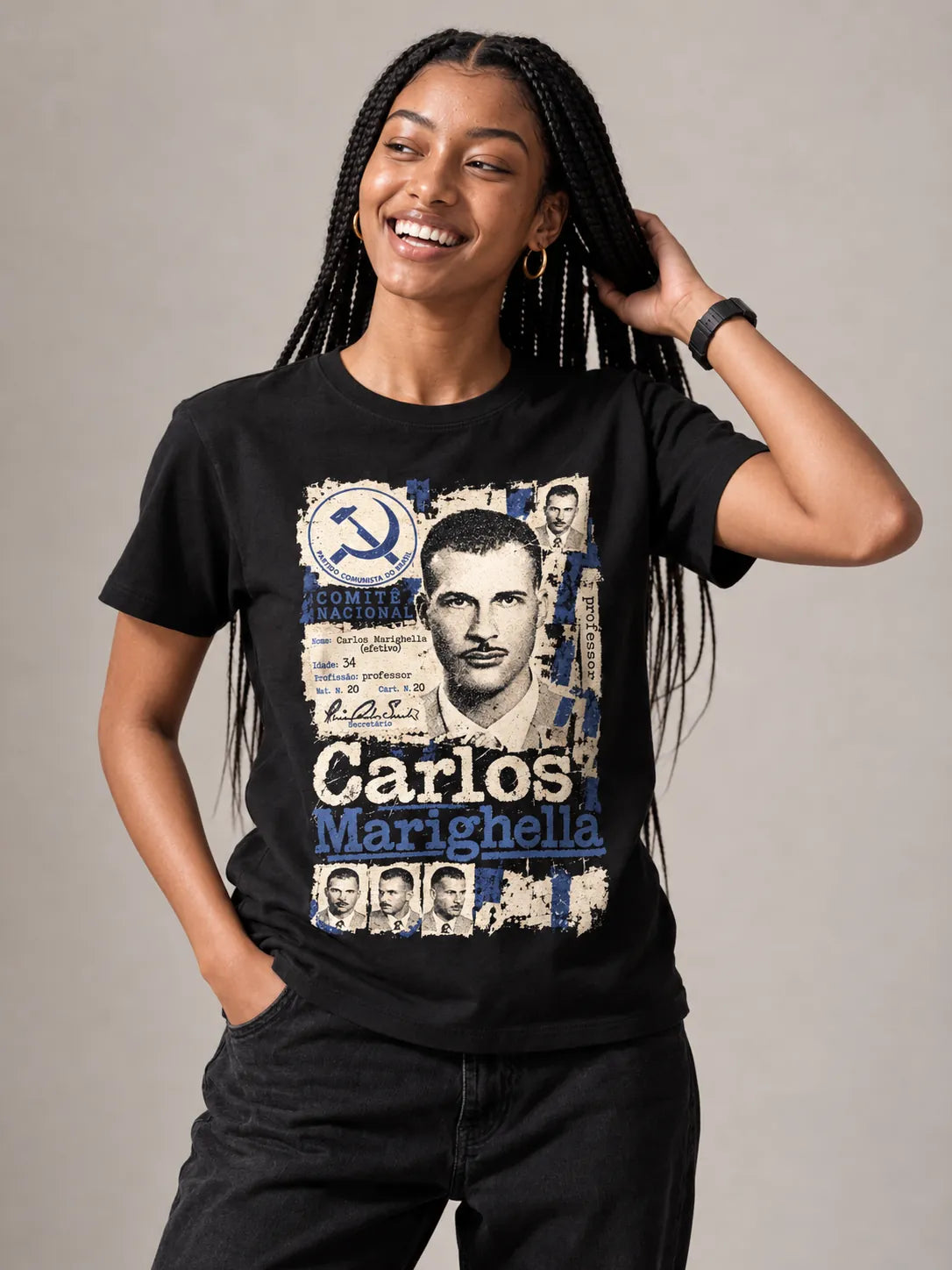 Camiseta Básica Carlos Marighella Feminina Preto