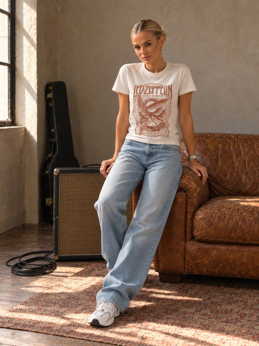 Camiseta Básica Led Zeppelin Feminina Off-White