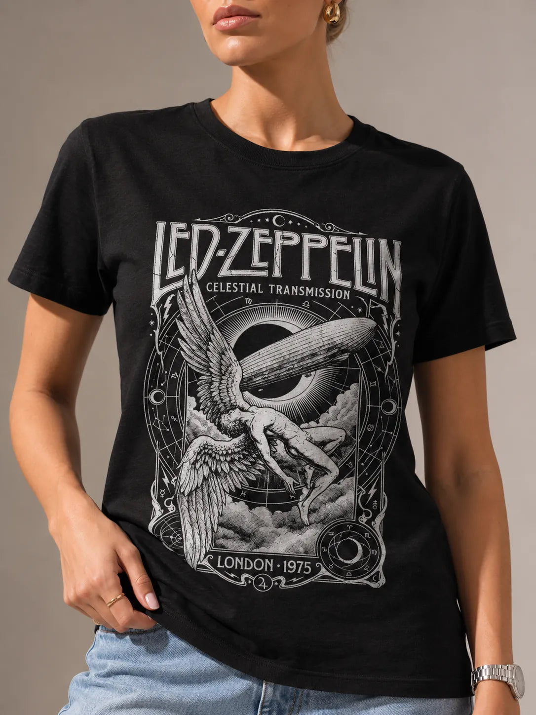 Camiseta Básica Led Zeppelin Feminina Preto