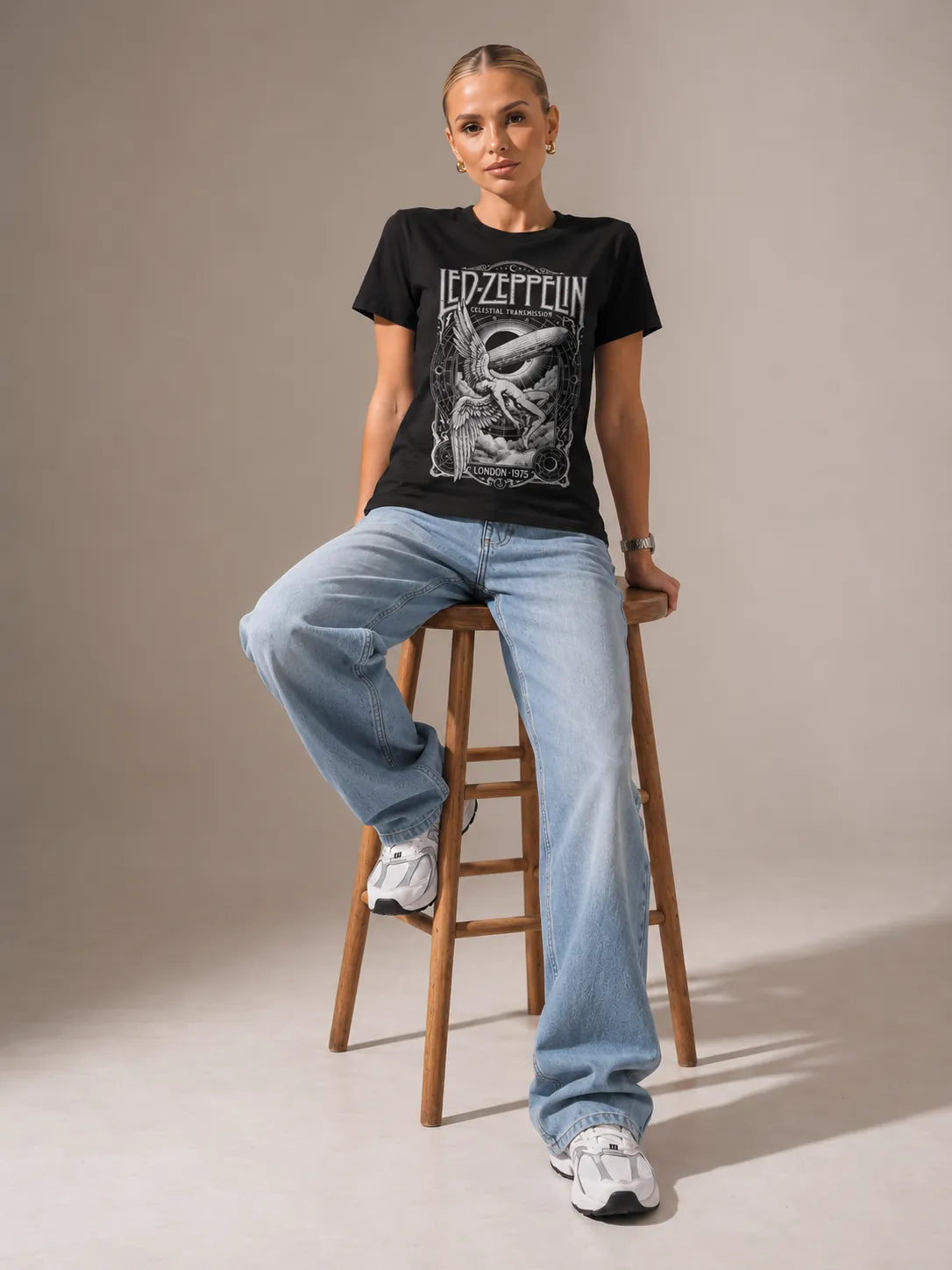 Camiseta Básica Led Zeppelin Feminina Preto