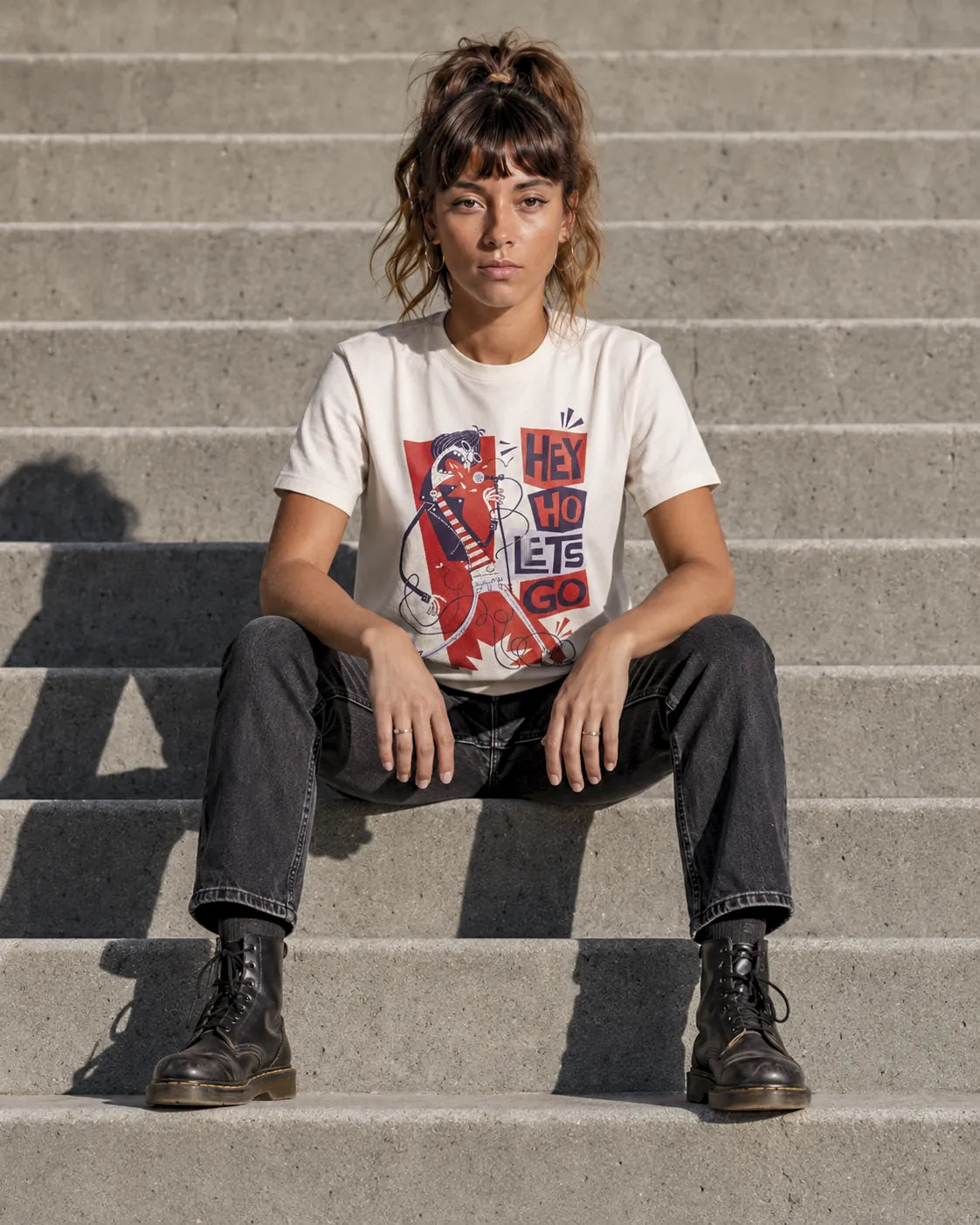 Camiseta Básica Hey Ho Let's Go Feminina Off-White