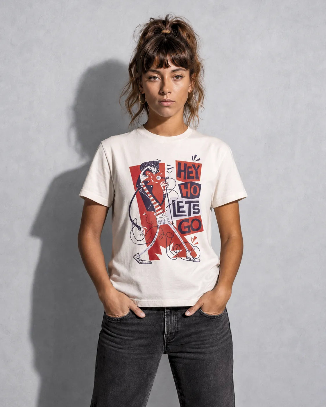 Camiseta Básica Hey Ho Let's Go Feminina Off-White