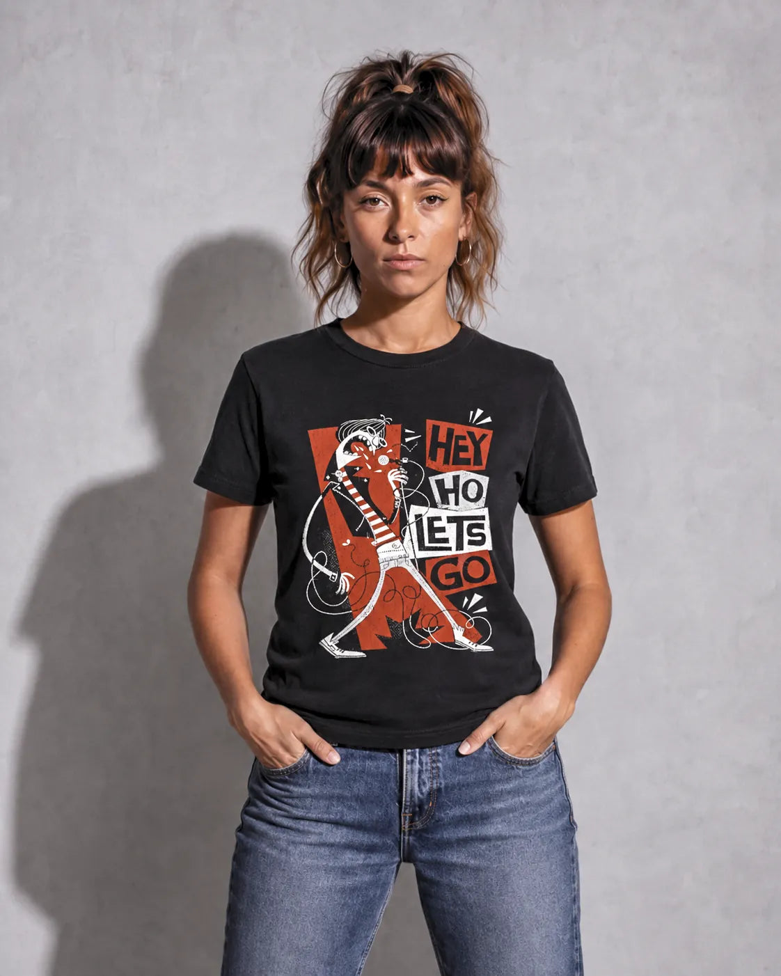 Camiseta Básica Hey Ho Let's Go Feminina Preto