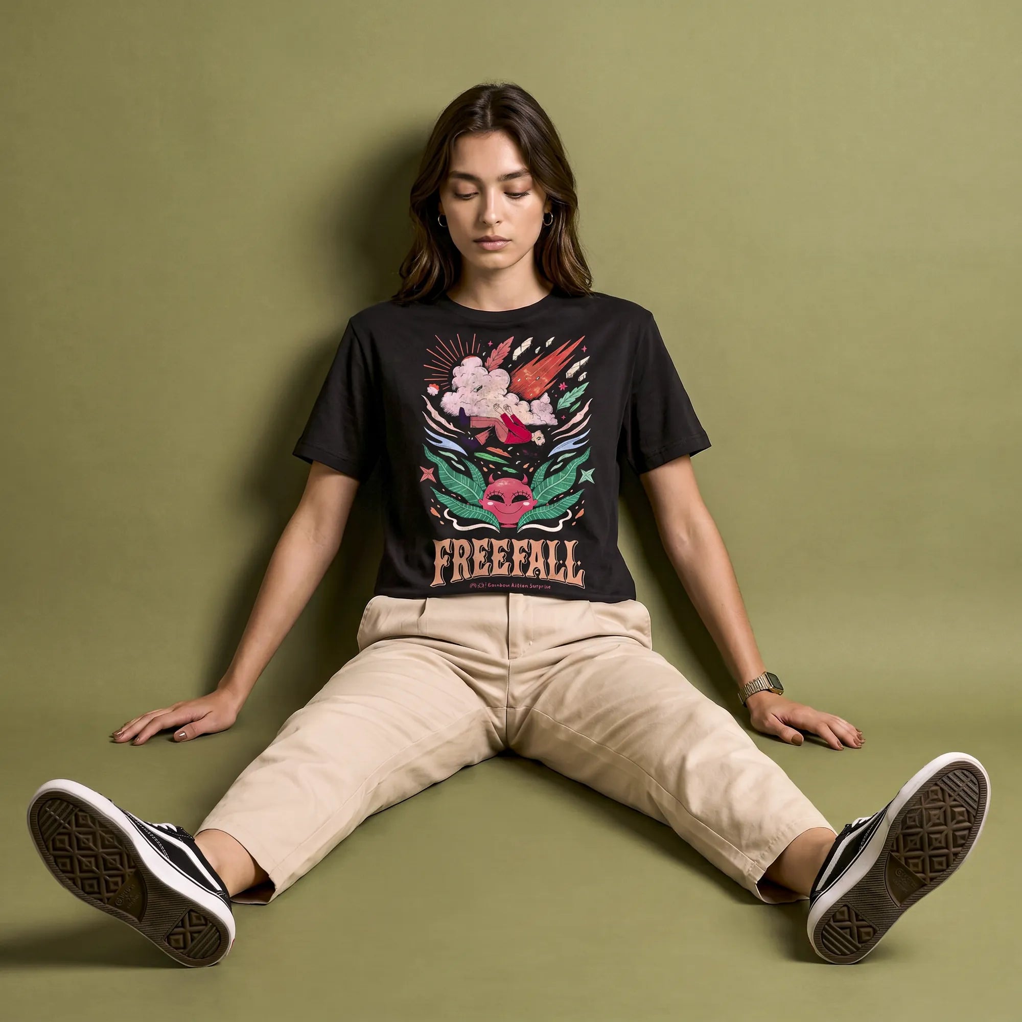 Camiseta Básica It's Called Freefall — Rainbow Kitten Surprise Feminina Preto