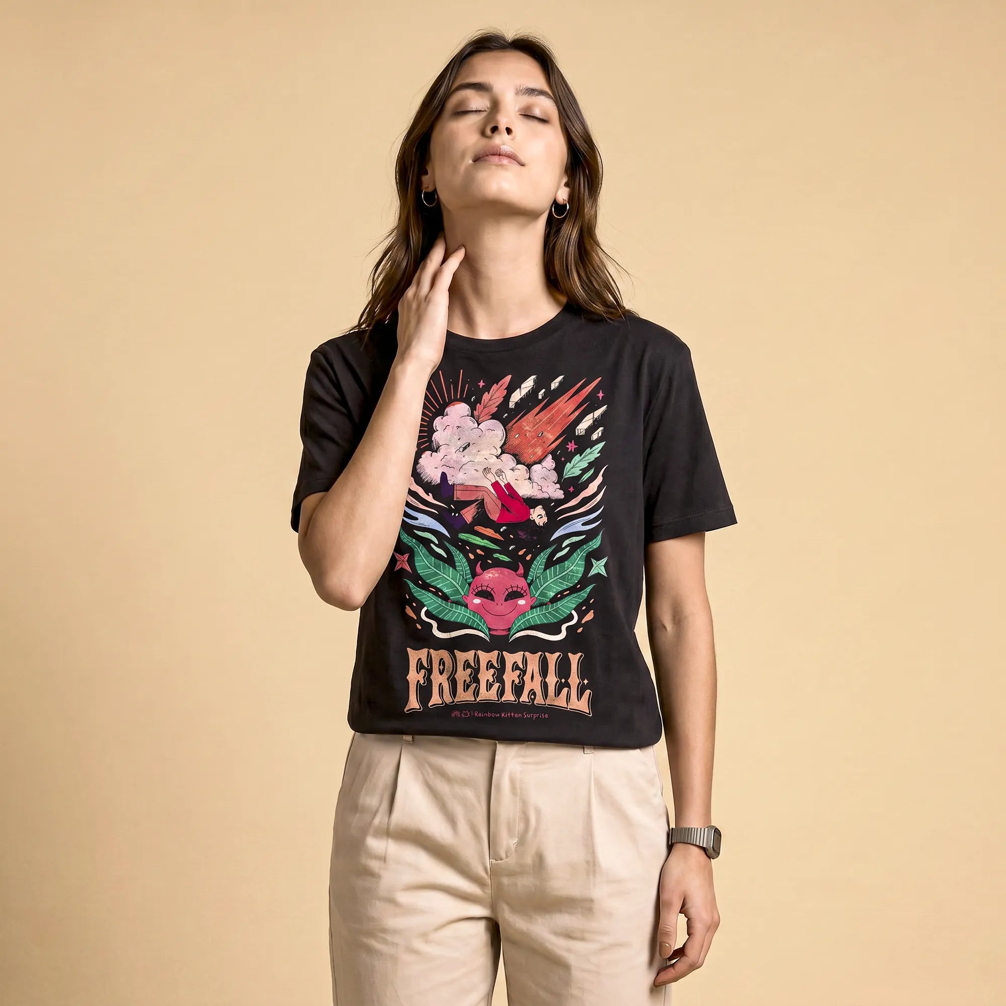 Camiseta Básica It's Called Freefall — Rainbow Kitten Surprise Feminina Preto