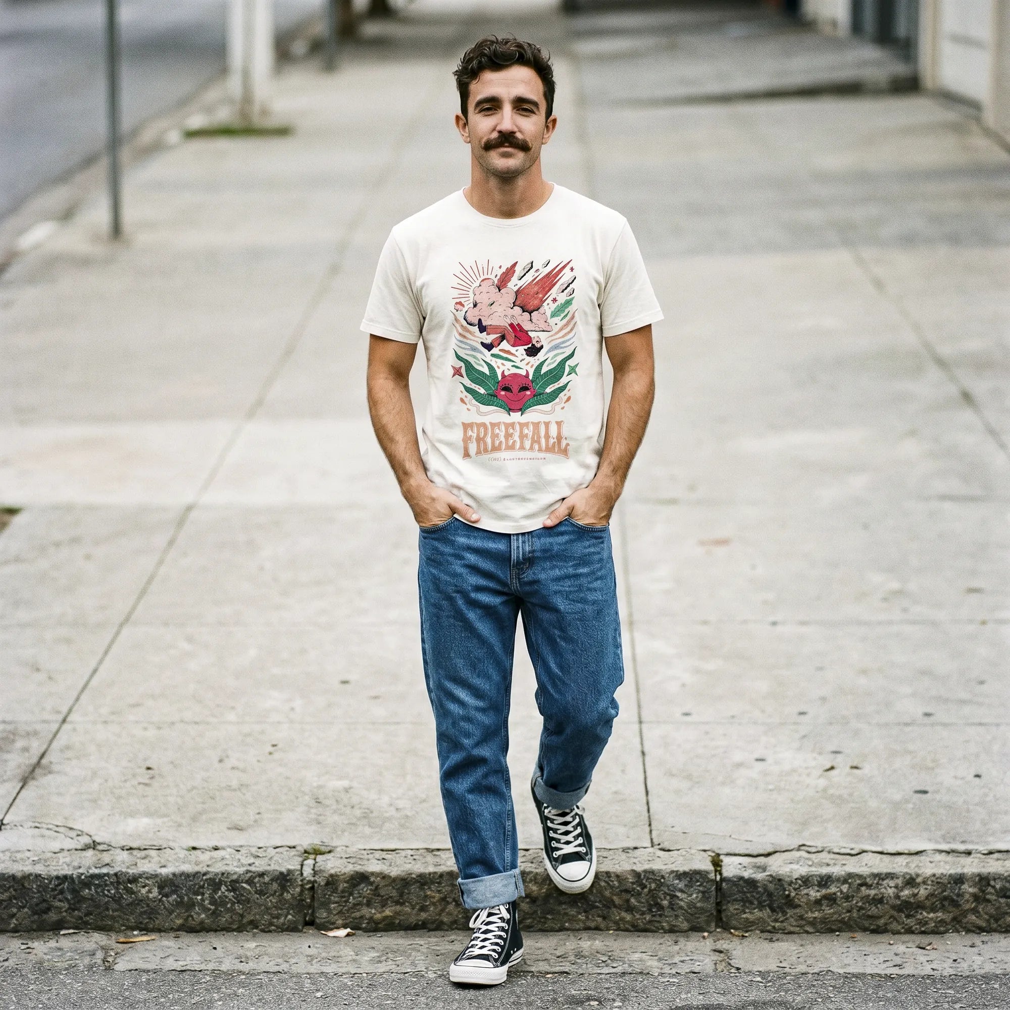 Camiseta Básica It's Called Freefall — Rainbow Kitten Surprise Masculina Off-White