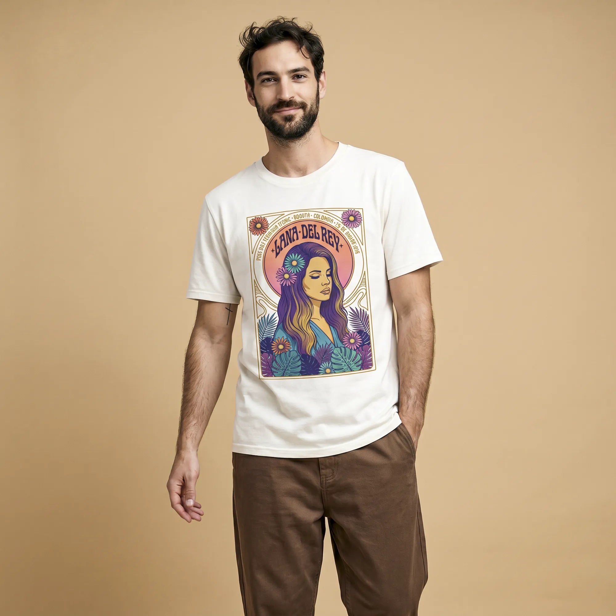 Camiseta Básica Lana Del Rey Masculina Off-White
