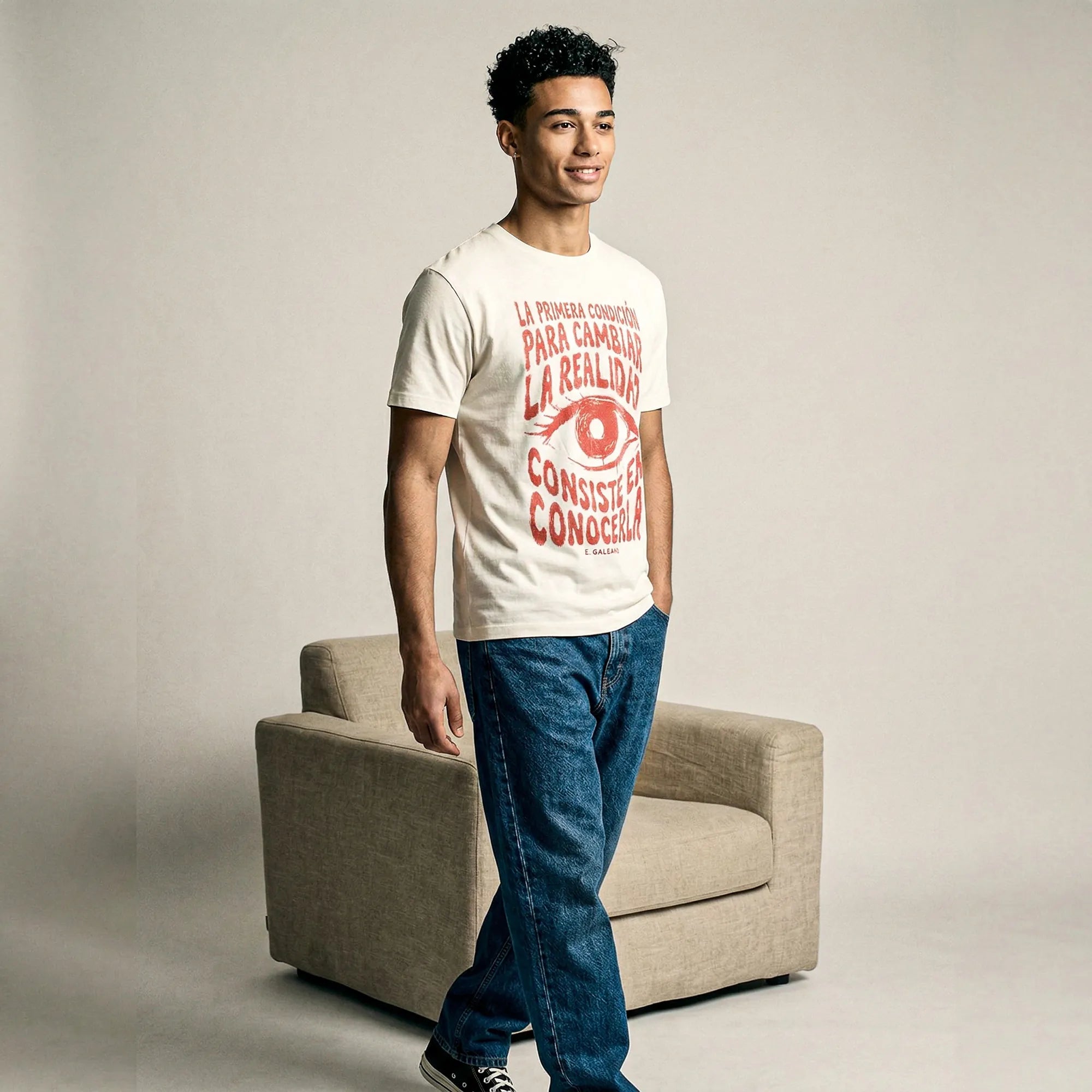 Camiseta Básica Para Cambiar la Realidad Masculina Off-White